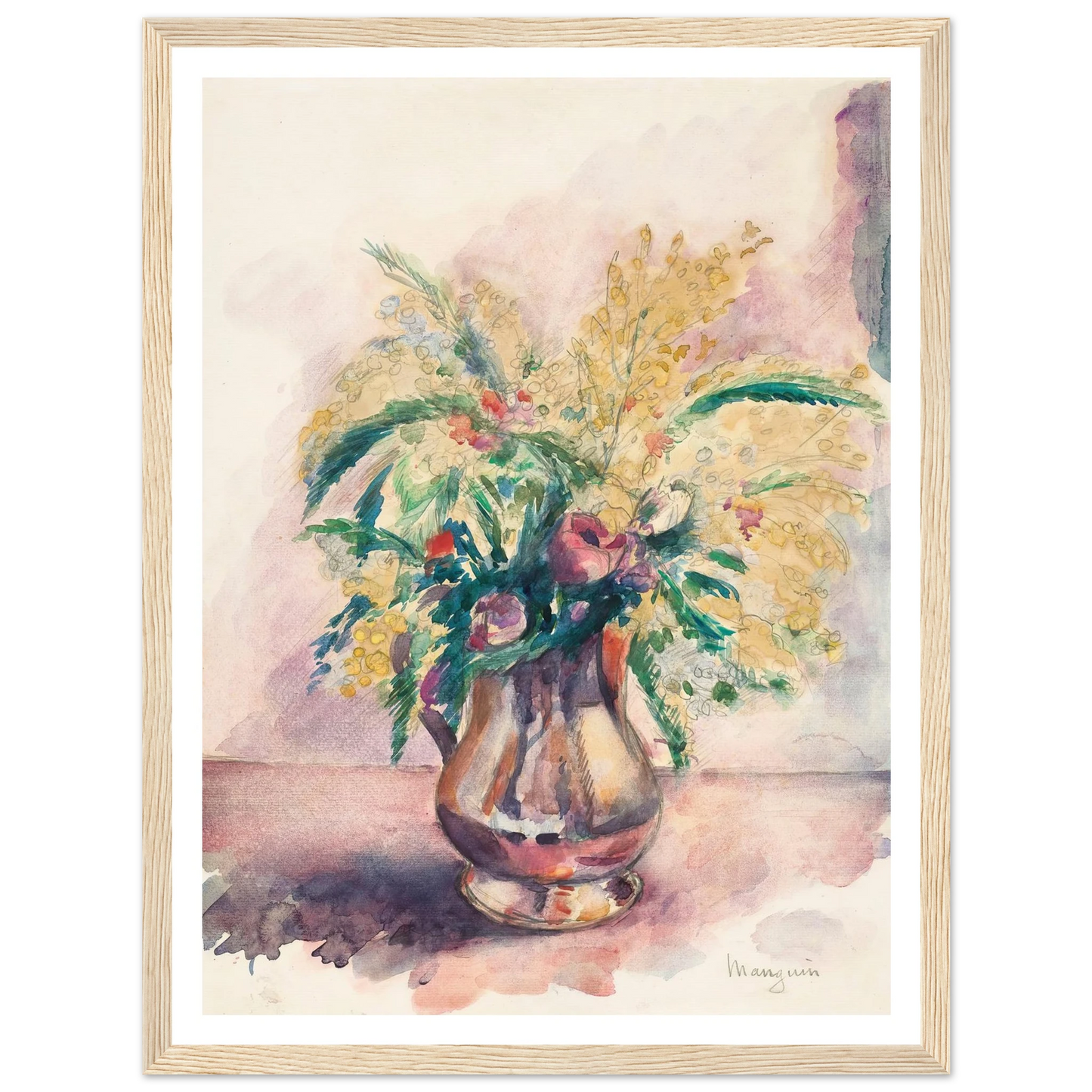 Anémones et mimosas (1943) Art Print | Henri Manguin - Framed Poster - 30x40 cm / 12x16″ - Black frame