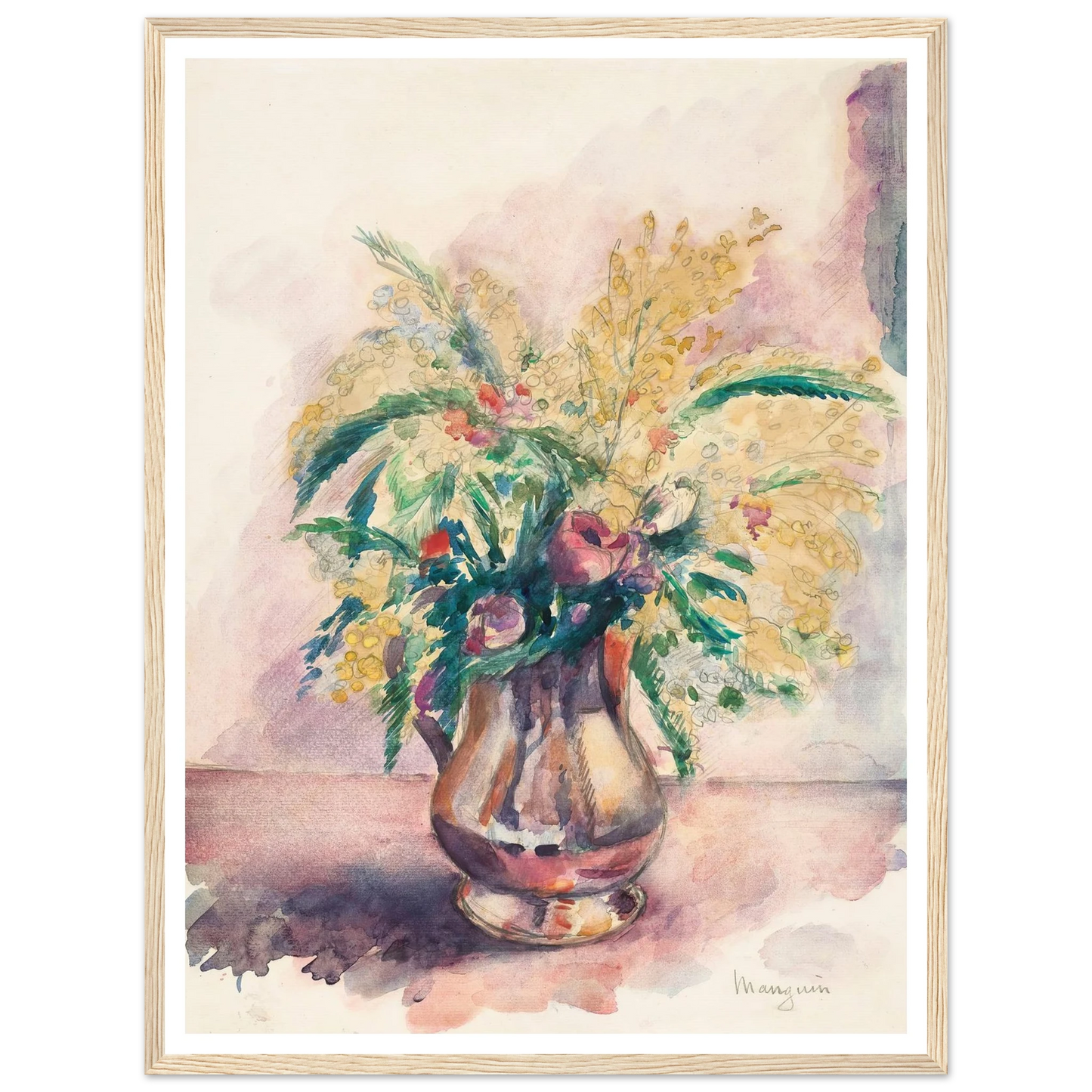 Anémones et mimosas (1943) Art Print | Henri Manguin - Framed Poster - 30x40 cm / 12x16″ - Black frame