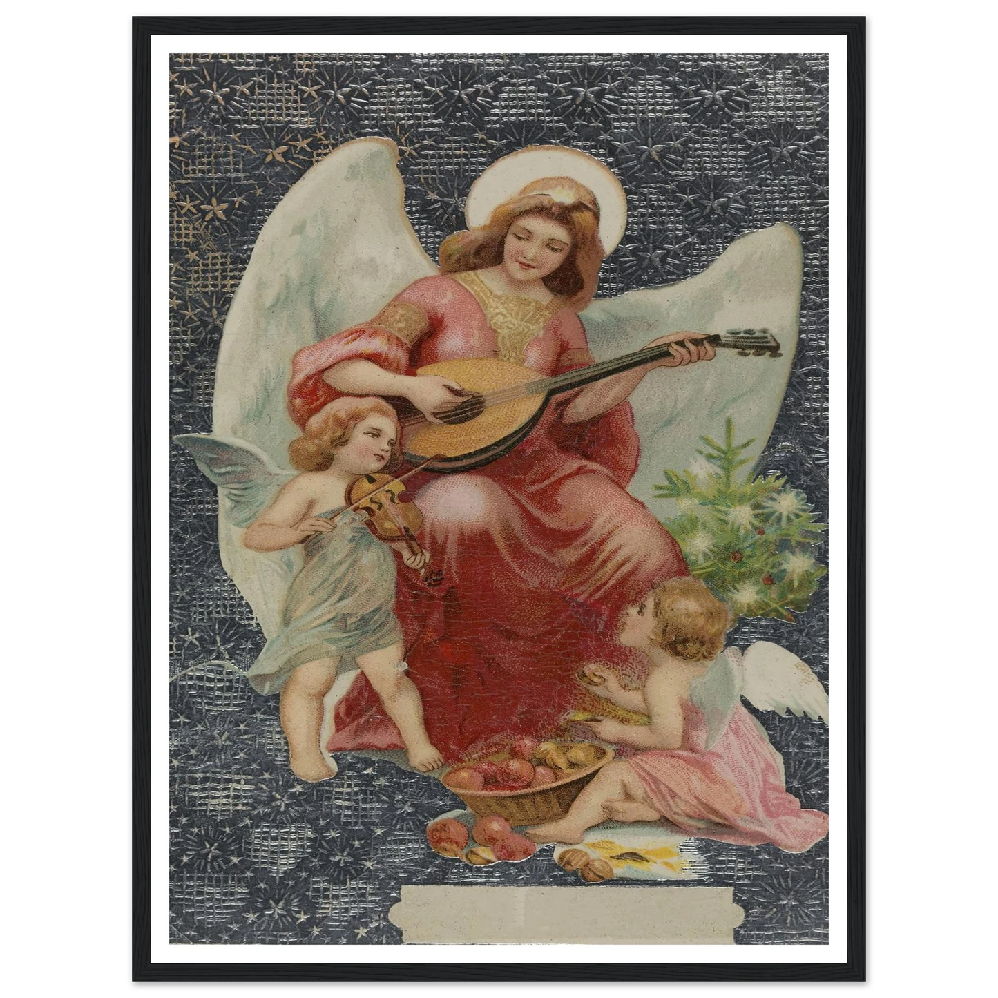 Angel Playing Mandolin - Framed Poster - 30x40 cm / 12x16″ - Black frame