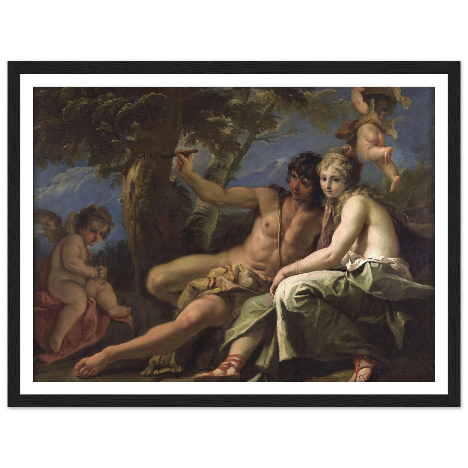 Angelica and Medoro (circa 1716) Art Print | Sebastiano Ricci - Framed Poster - 30x40 cm / 12x16″ - Black frame