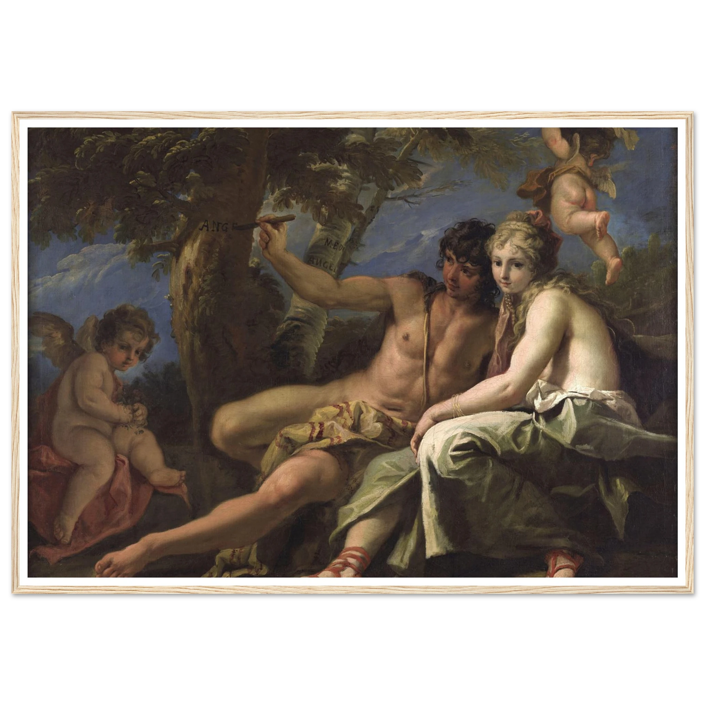 Angelica and Medoro (circa 1716) Art Print | Sebastiano Ricci - Framed Poster - 30x40 cm / 12x16″ - Black frame