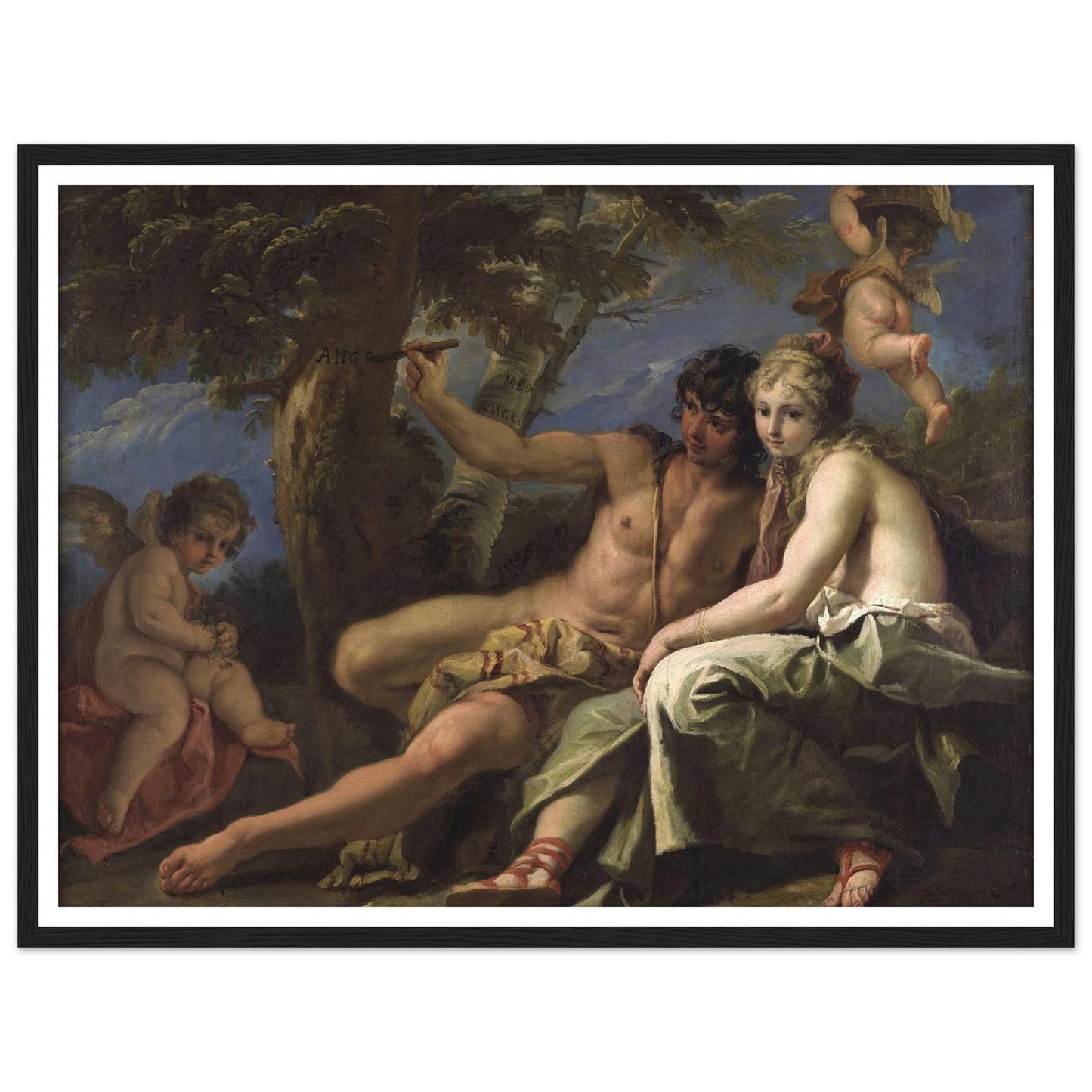 Angelica and Medoro (circa 1716) Art Print | Sebastiano Ricci - Framed Poster - 30x40 cm / 12x16″ - Black frame
