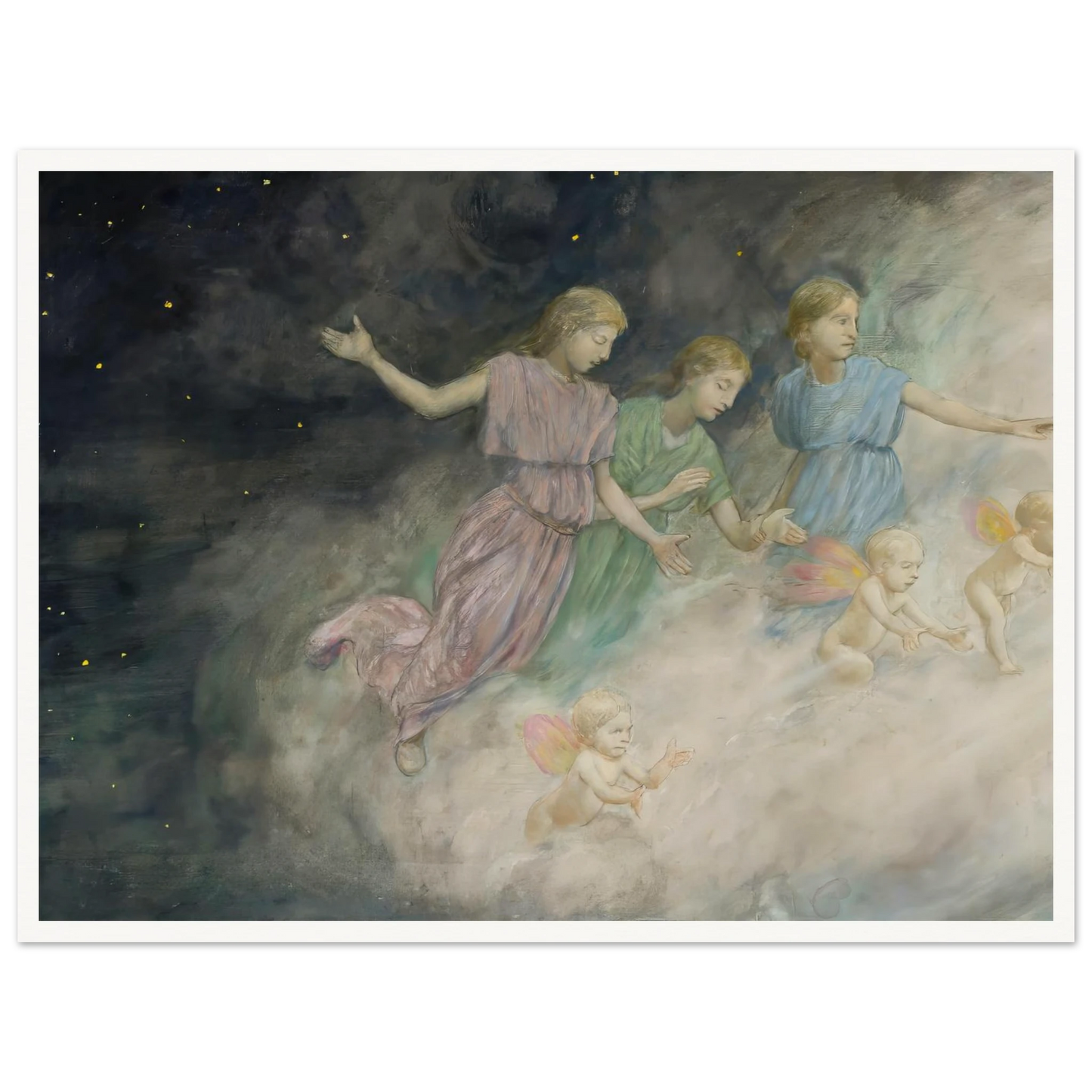 Angels – Annunciation (1906) Art Print | Hans Thoma - Framed Poster - 30x40 cm / 12x16″ - Black frame