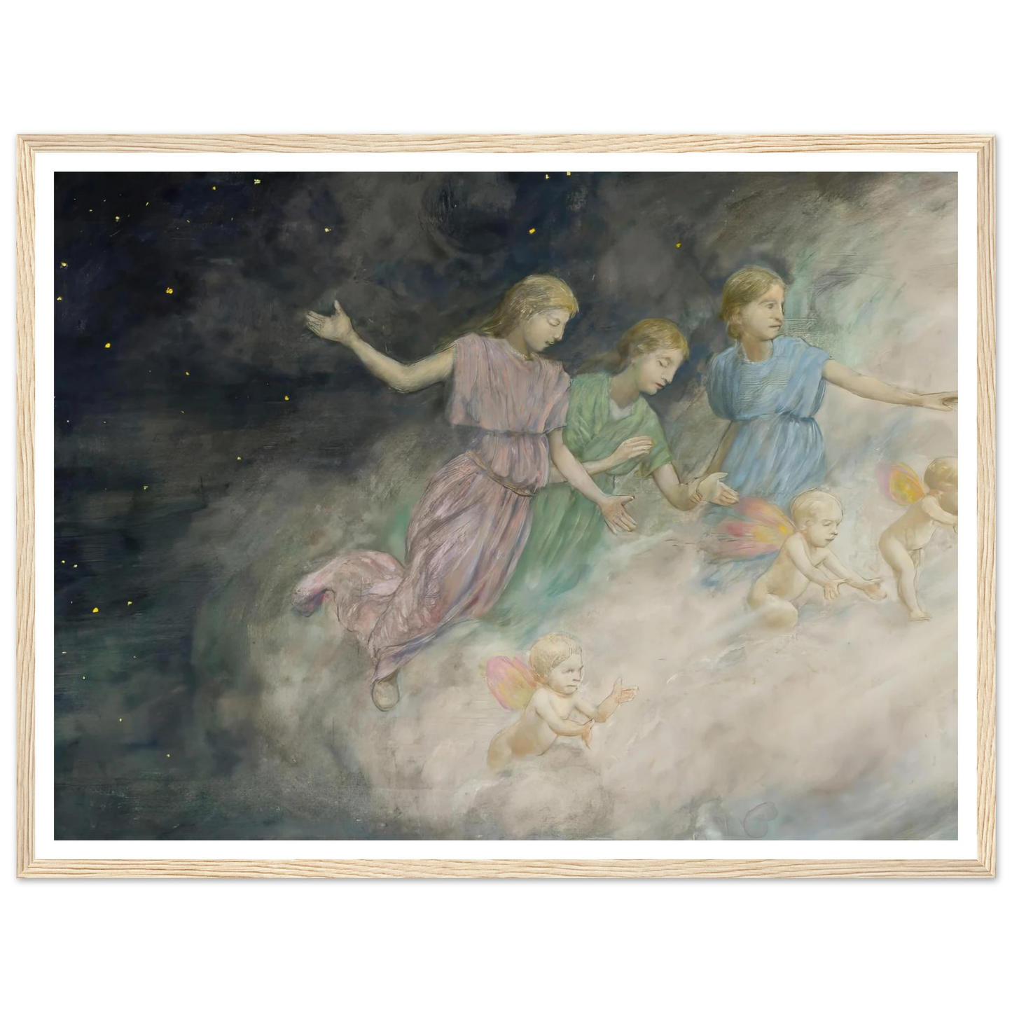 Angels – Annunciation (1906) Art Print | Hans Thoma - Framed Poster - 30x40 cm / 12x16″ - Black frame