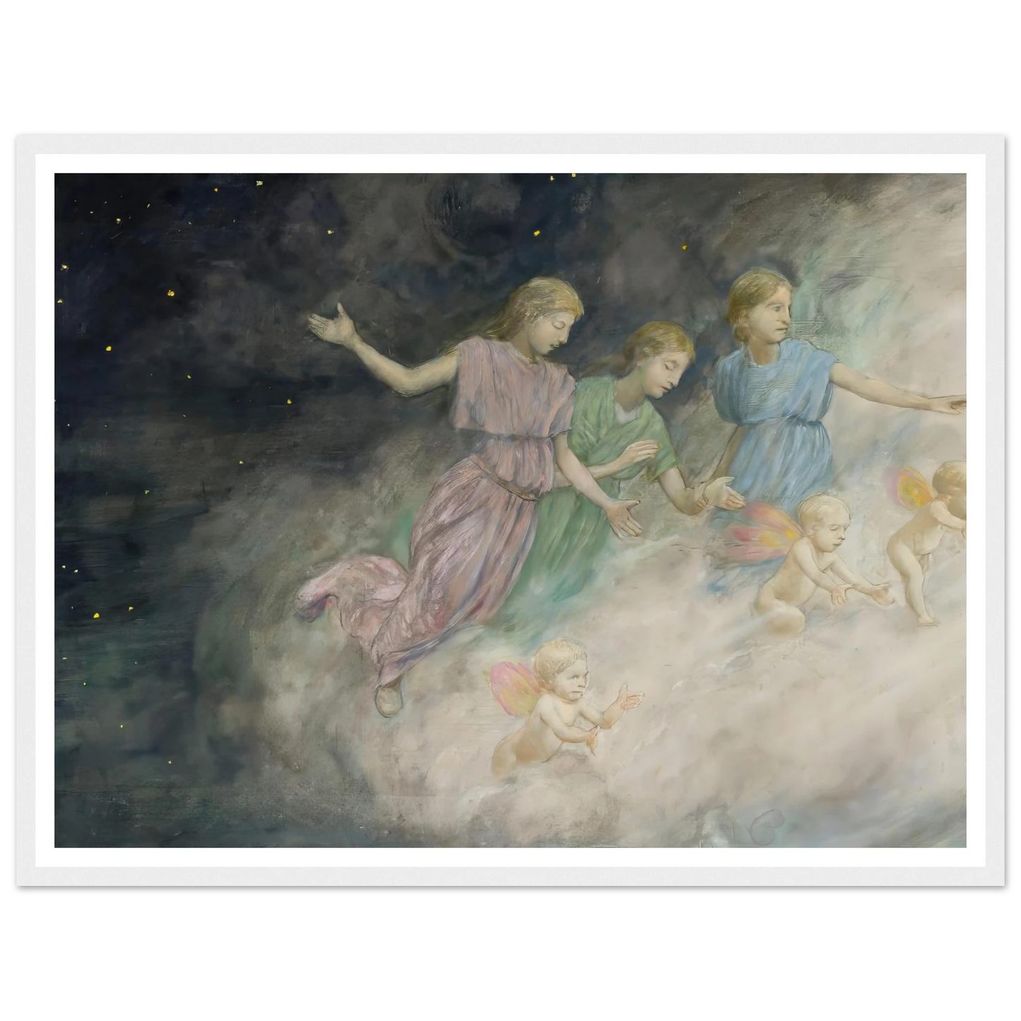 Angels – Annunciation (1906) Art Print | Hans Thoma - Framed Poster - 30x40 cm / 12x16″ - Black frame