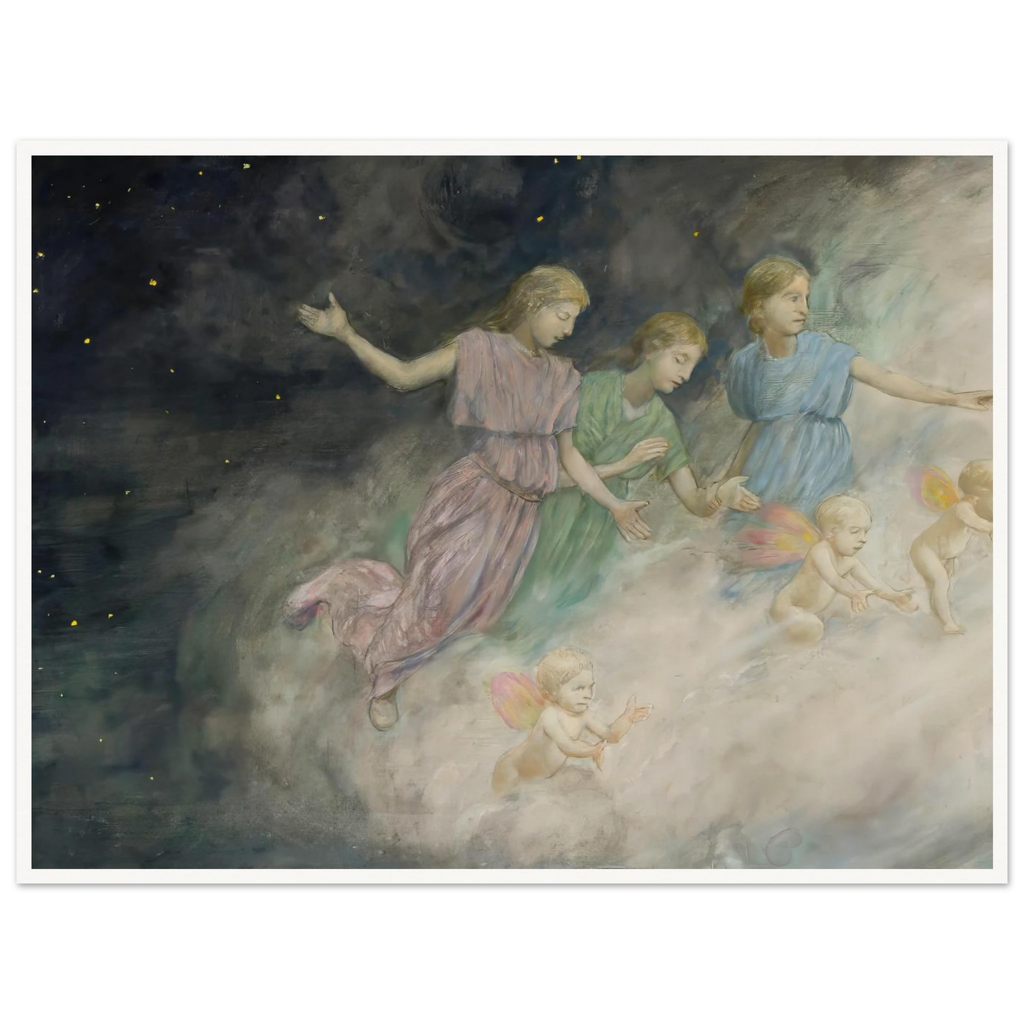 Angels – Annunciation (1906) Art Print | Hans Thoma - Framed Poster - 30x40 cm / 12x16″ - Black frame