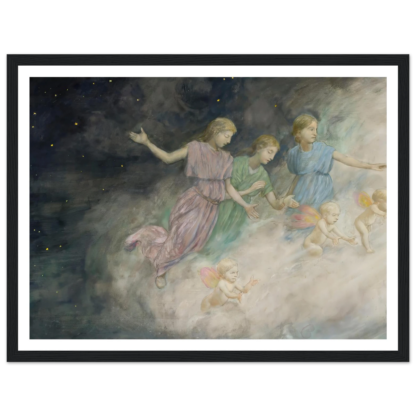 Angels – Annunciation (1906) Art Print | Hans Thoma - Framed Poster - 30x40 cm / 12x16″ - Black frame
