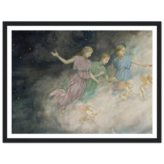 Angels – Annunciation (1906) Art Print | Hans Thoma - Framed Poster - 30x40 cm / 12x16″ - Black frame