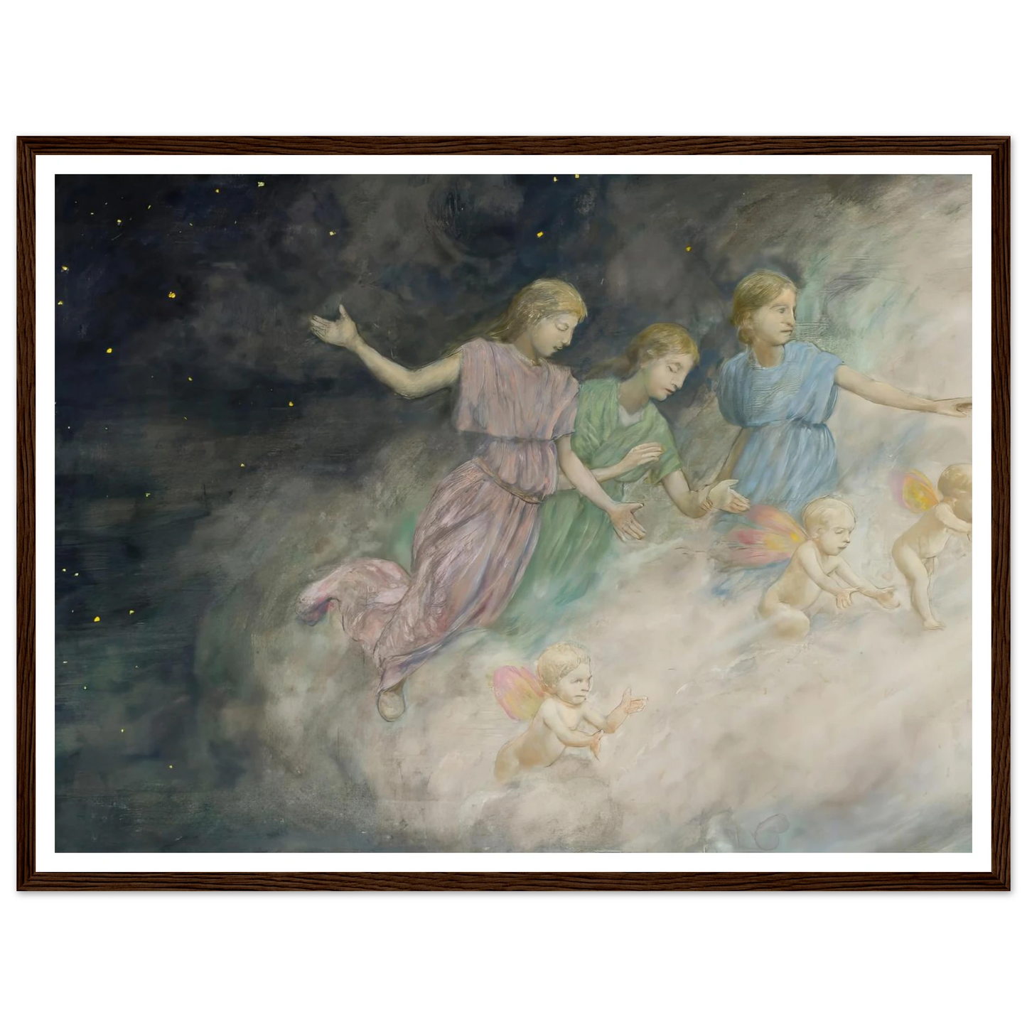 Angels – Annunciation (1906) Art Print | Hans Thoma - Framed Poster - 30x40 cm / 12x16″ - Black frame