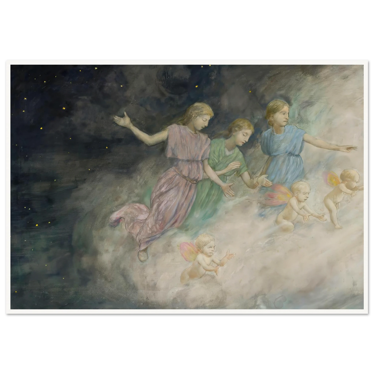 Angels – Annunciation (1906) Art Print | Hans Thoma - Framed Poster - 30x40 cm / 12x16″ - Black frame