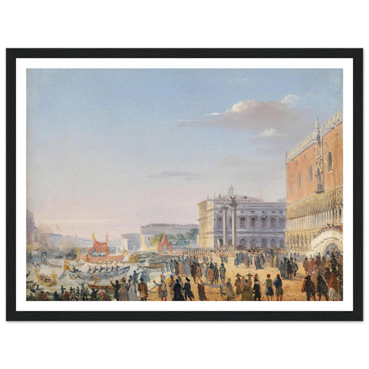Ankunft Franz Joseph und Elisabeth in Venedig Art Print | Ippolito Caffi - Framed Poster - 30x40 cm / 12x16″ - Black frame