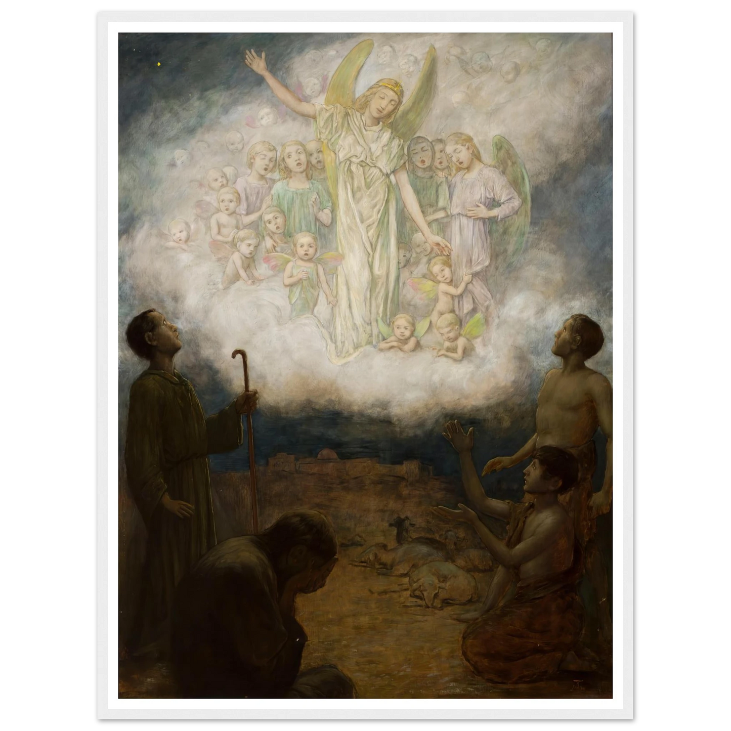 Annunciation to the shepherds (1906) Art Print | Hans Thoma - Framed Poster - 30x40 cm / 12x16″ - Black frame