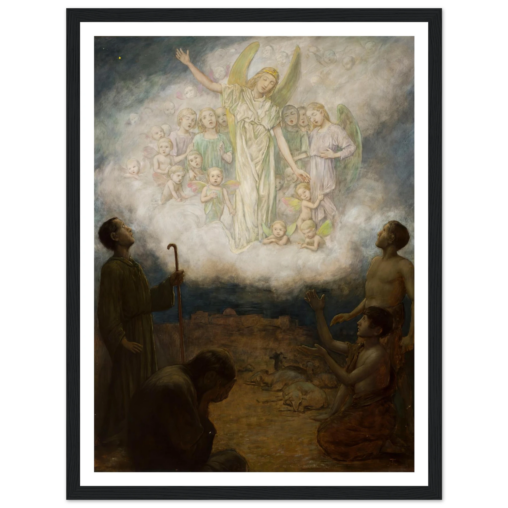 Annunciation to the shepherds (1906) Art Print | Hans Thoma - Framed Poster - 30x40 cm / 12x16″ - Black frame