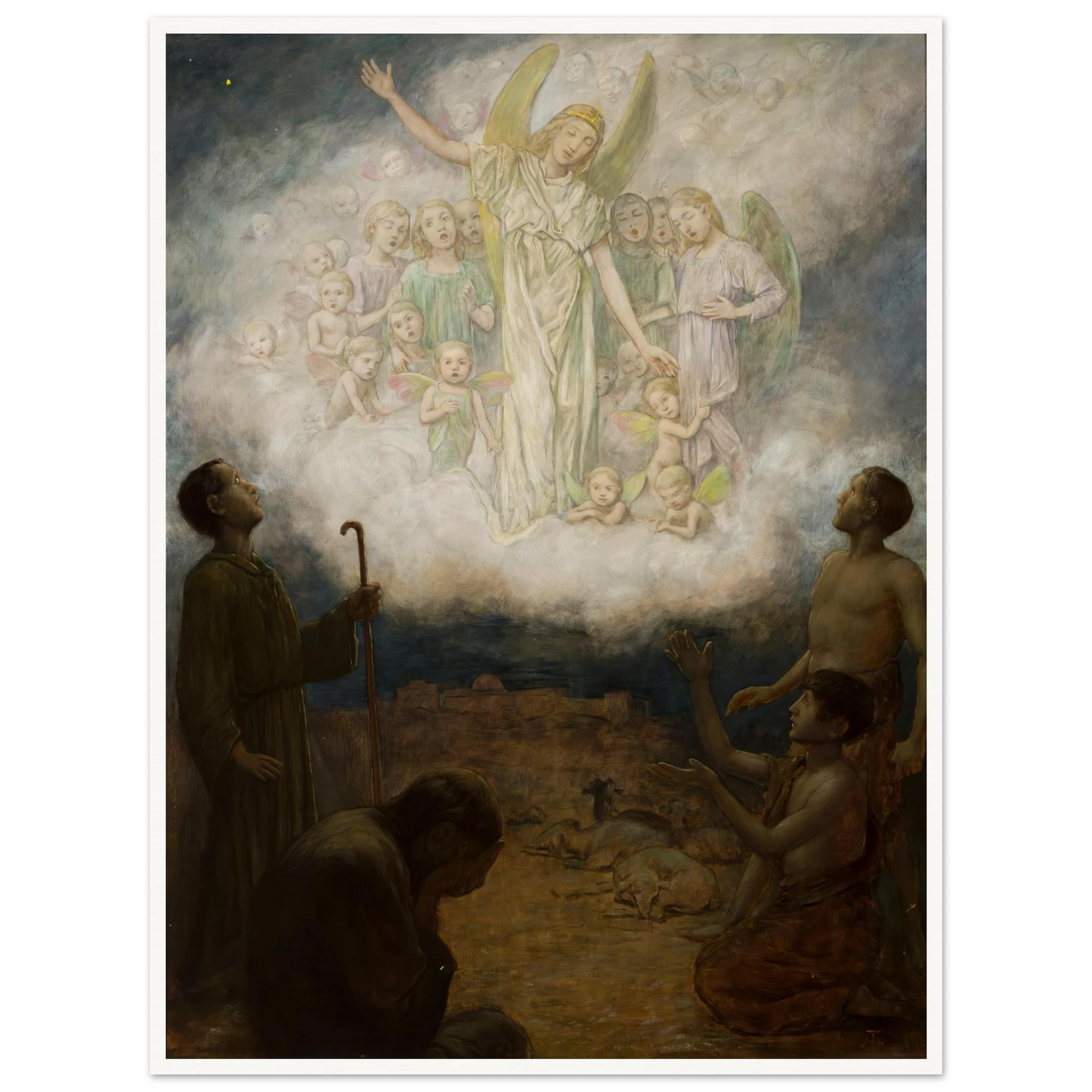 Annunciation to the shepherds (1906) Art Print | Hans Thoma - Framed Poster - 30x40 cm / 12x16″ - Black frame
