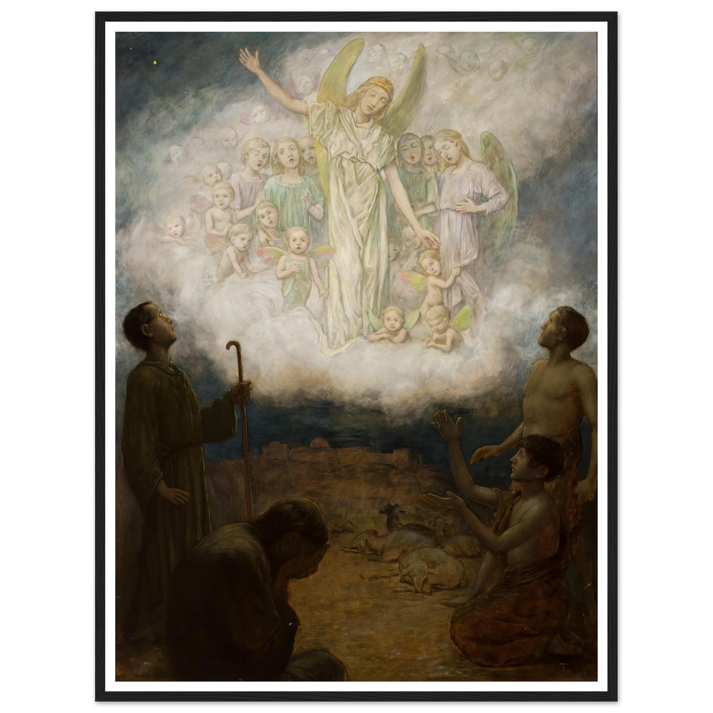 Annunciation to the shepherds (1906) Art Print | Hans Thoma - Framed Poster - 30x40 cm / 12x16″ - Black frame