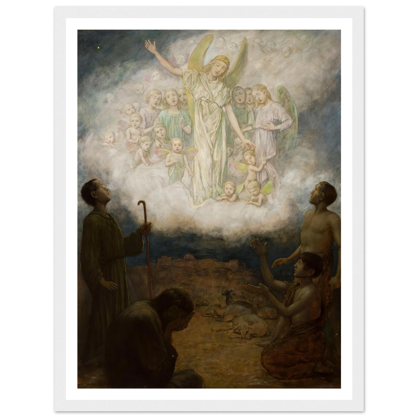 Annunciation to the shepherds (1906) Art Print | Hans Thoma - Framed Poster - 30x40 cm / 12x16″ - Black frame