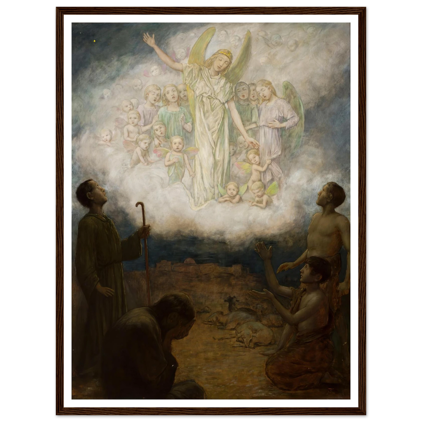 Annunciation to the shepherds (1906) Art Print | Hans Thoma - Framed Poster - 30x40 cm / 12x16″ - Black frame