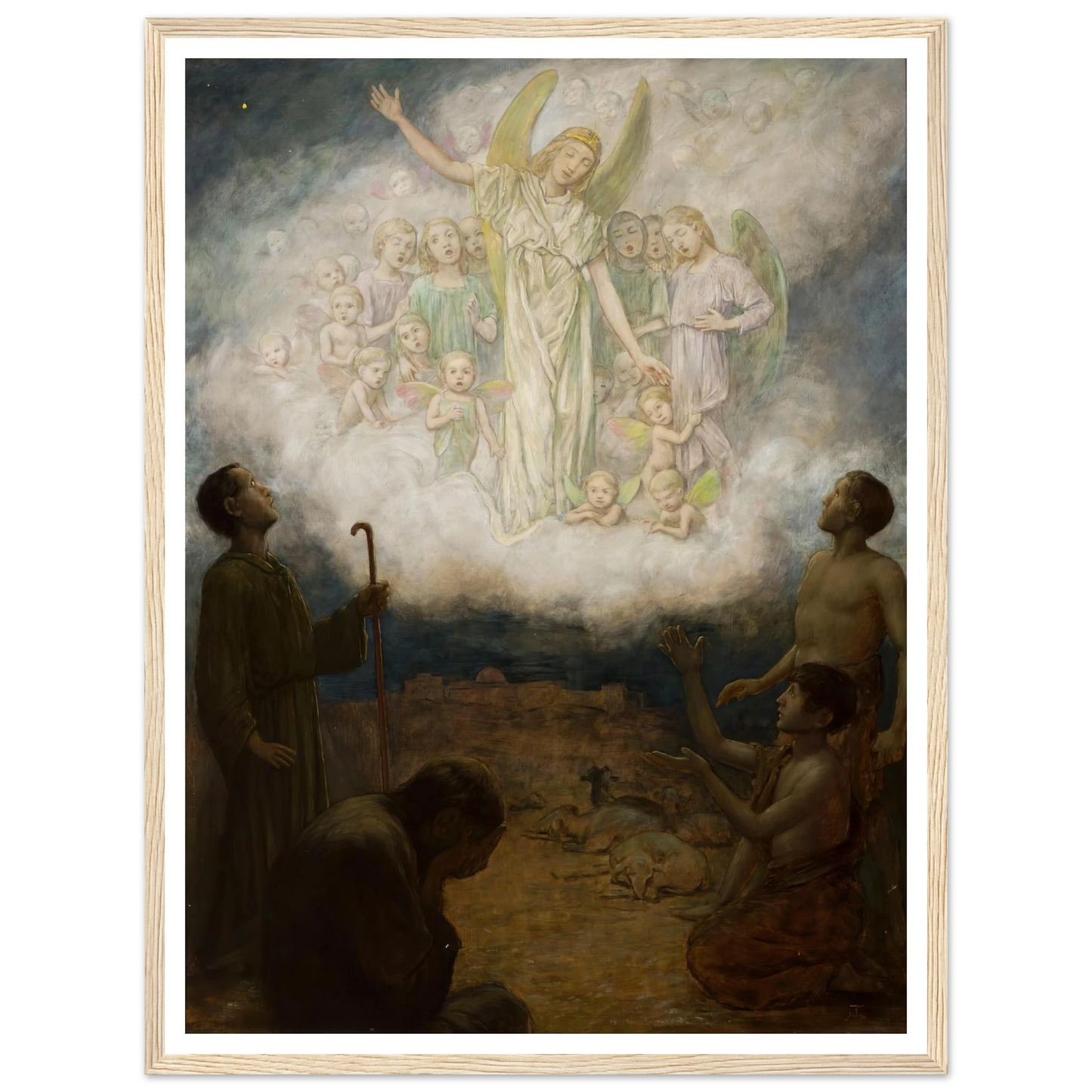 Annunciation to the shepherds (1906) Art Print | Hans Thoma - Framed Poster - 30x40 cm / 12x16″ - Black frame