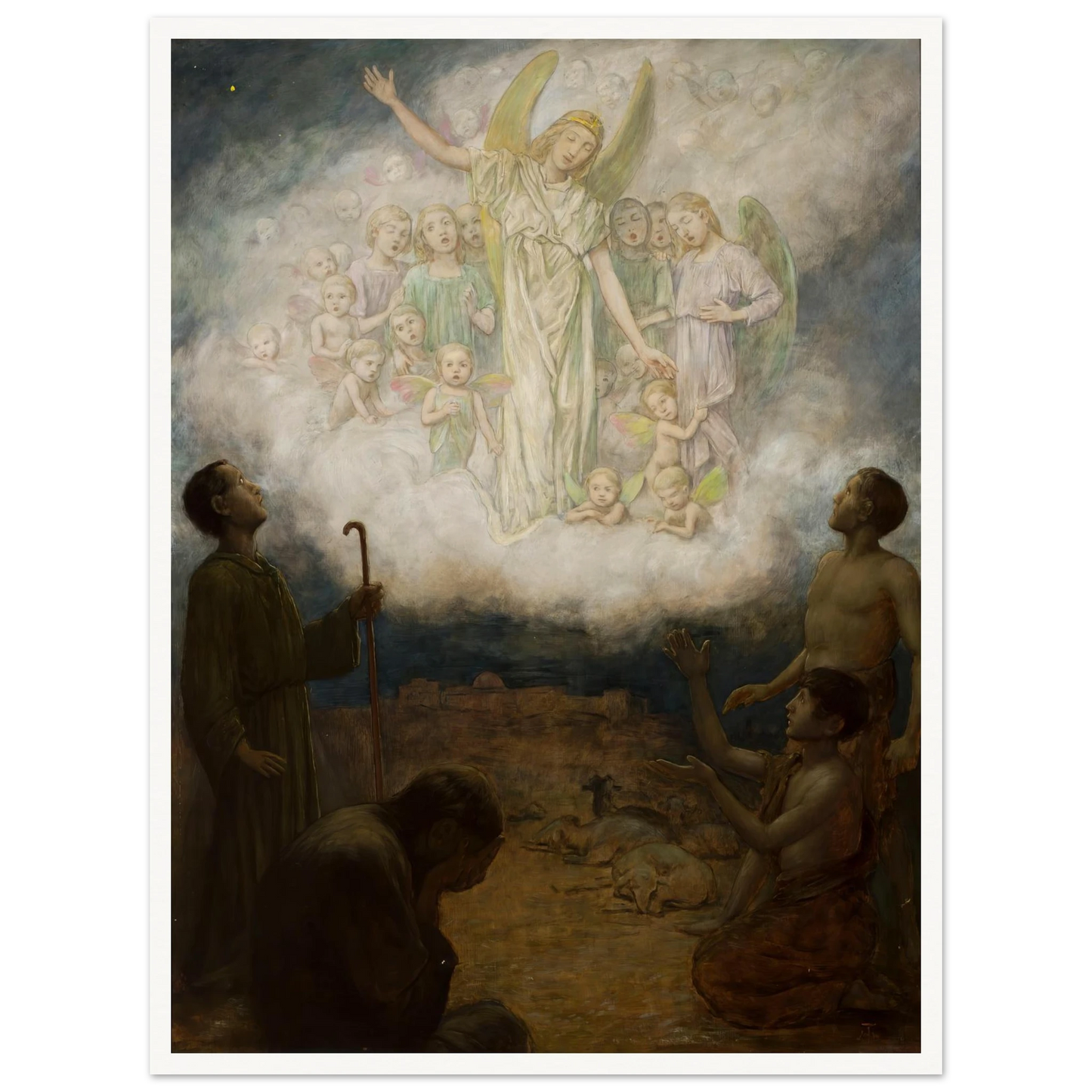 Annunciation to the shepherds (1906) Art Print | Hans Thoma - Framed Poster - 30x40 cm / 12x16″ - Black frame