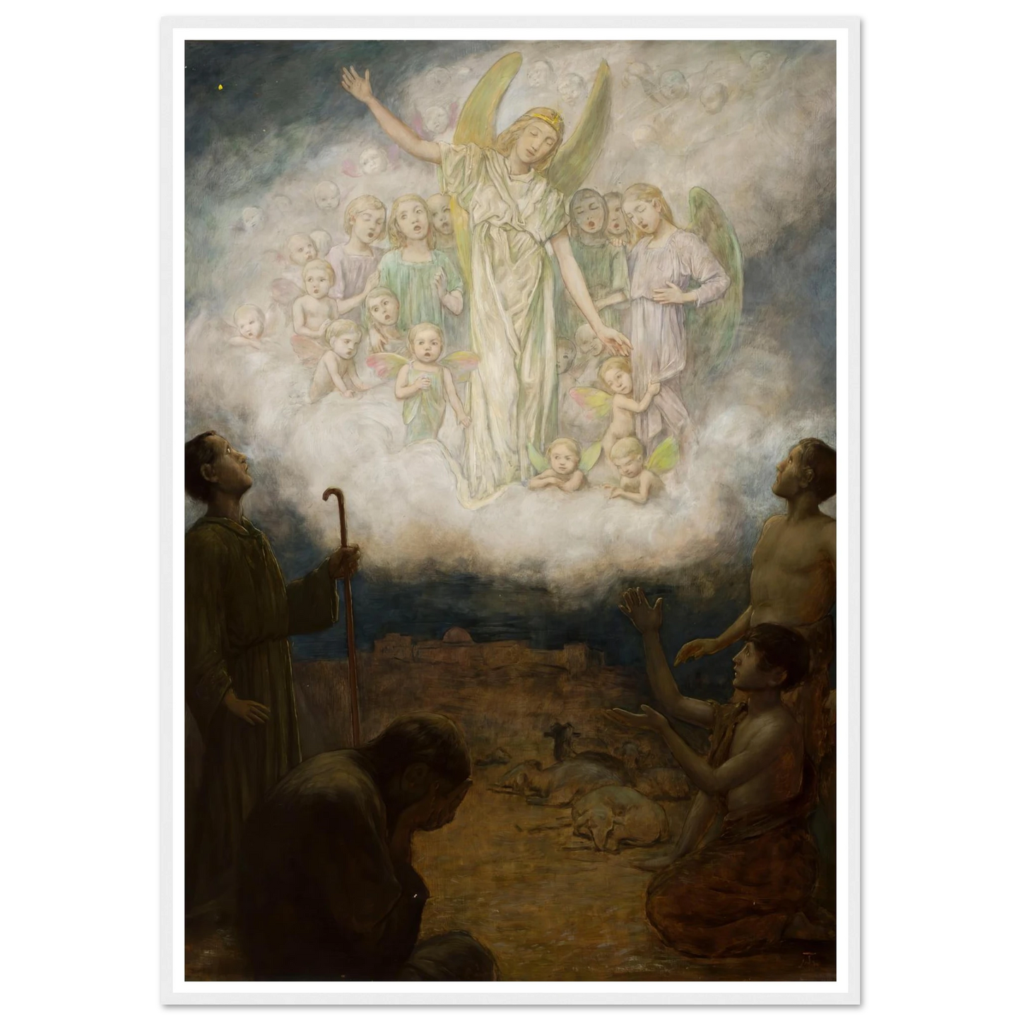 Annunciation to the shepherds (1906) Art Print | Hans Thoma - Framed Poster - 30x40 cm / 12x16″ - Black frame