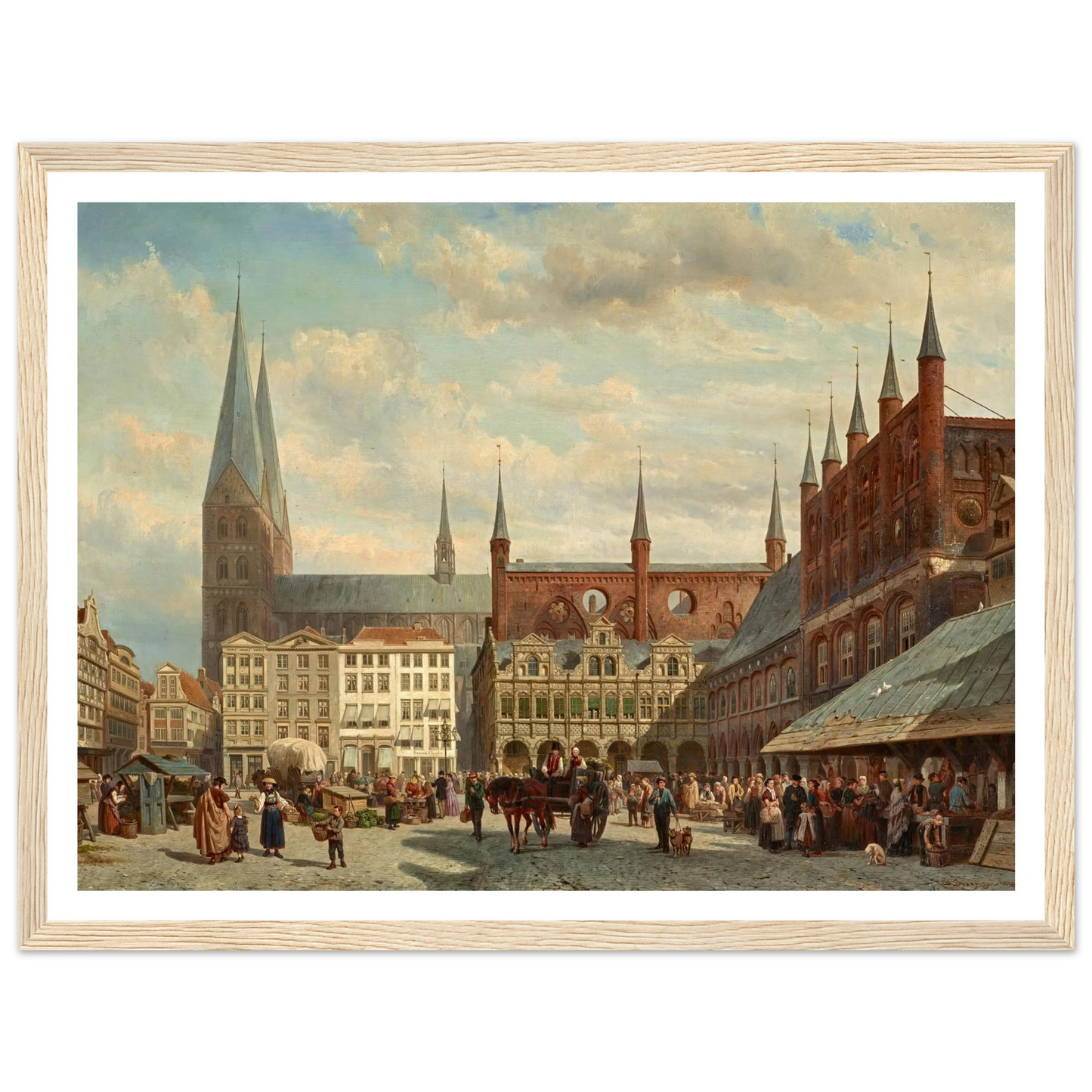 Ansicht des Lübecker Marktes (1870) Art Print | Cornelis Springer - Framed Poster - 30x40 cm / 12x16″ - Black frame