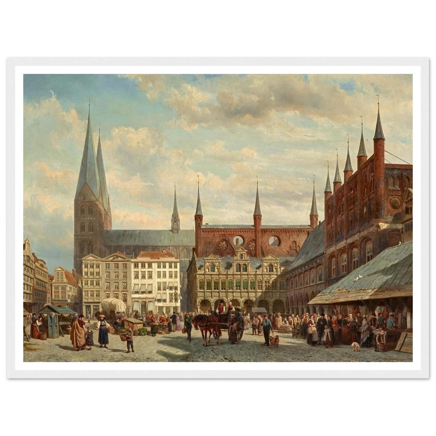 Ansicht des Lübecker Marktes (1870) Art Print | Cornelis Springer - Framed Poster - 30x40 cm / 12x16″ - Black frame