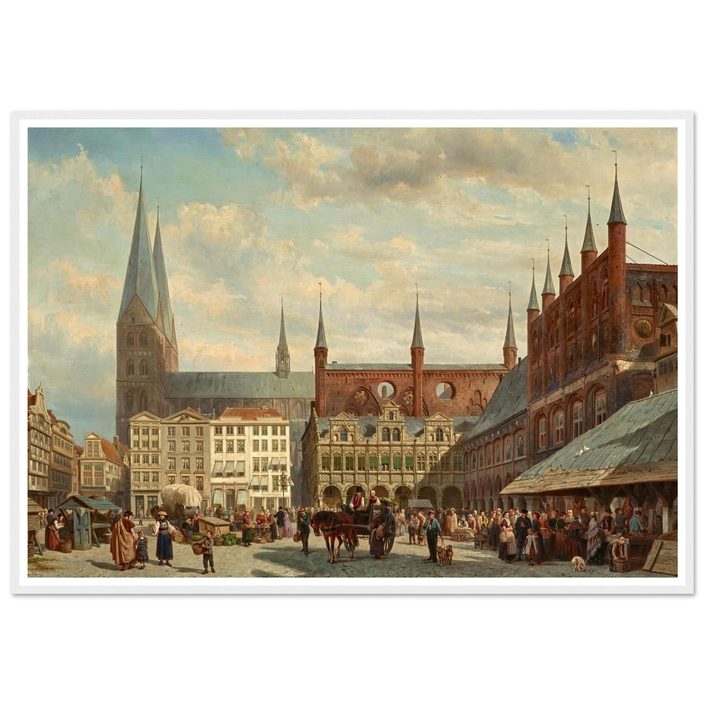 Ansicht des Lübecker Marktes (1870) Art Print | Cornelis Springer - Framed Poster - 30x40 cm / 12x16″ - Black frame