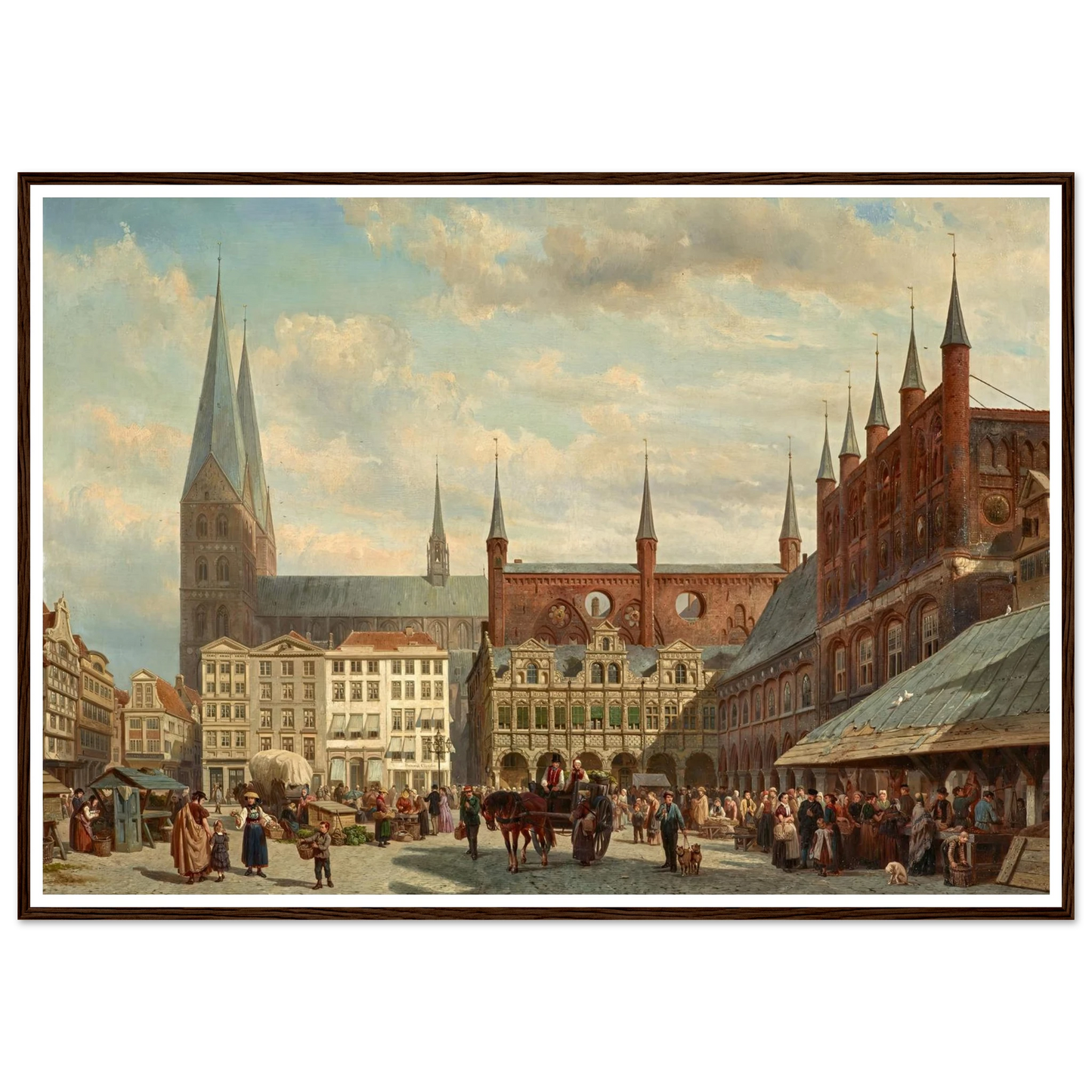 Ansicht des Lübecker Marktes (1870) Art Print | Cornelis Springer - Framed Poster - 30x40 cm / 12x16″ - Black frame