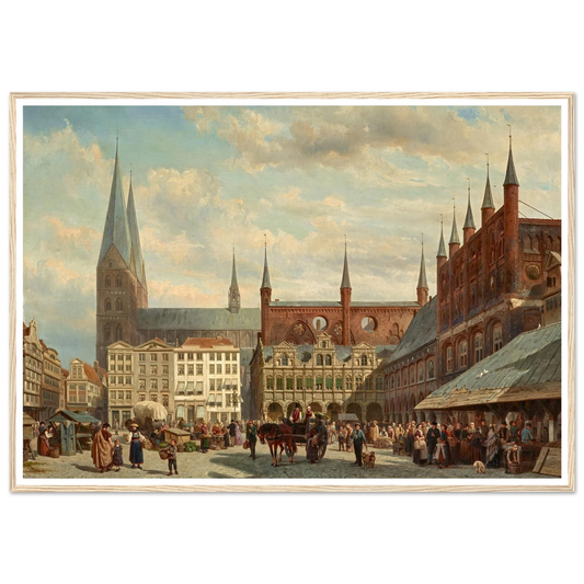 Ansicht des Lübecker Marktes (1870) Art Print | Cornelis Springer - Framed Poster - 30x40 cm / 12x16″ - Black frame