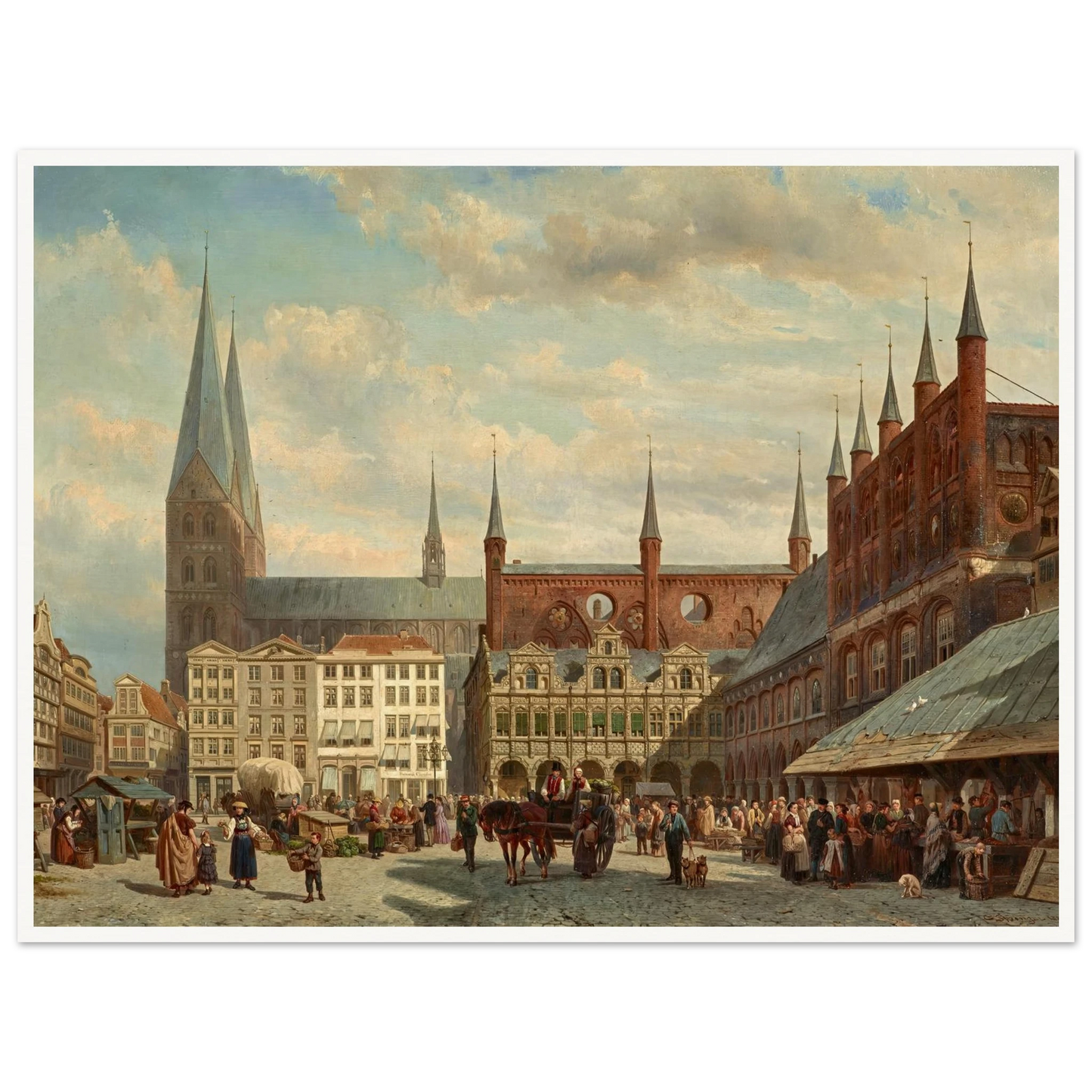 Ansicht des Lübecker Marktes (1870) Art Print | Cornelis Springer - Framed Poster - 30x40 cm / 12x16″ - Black frame
