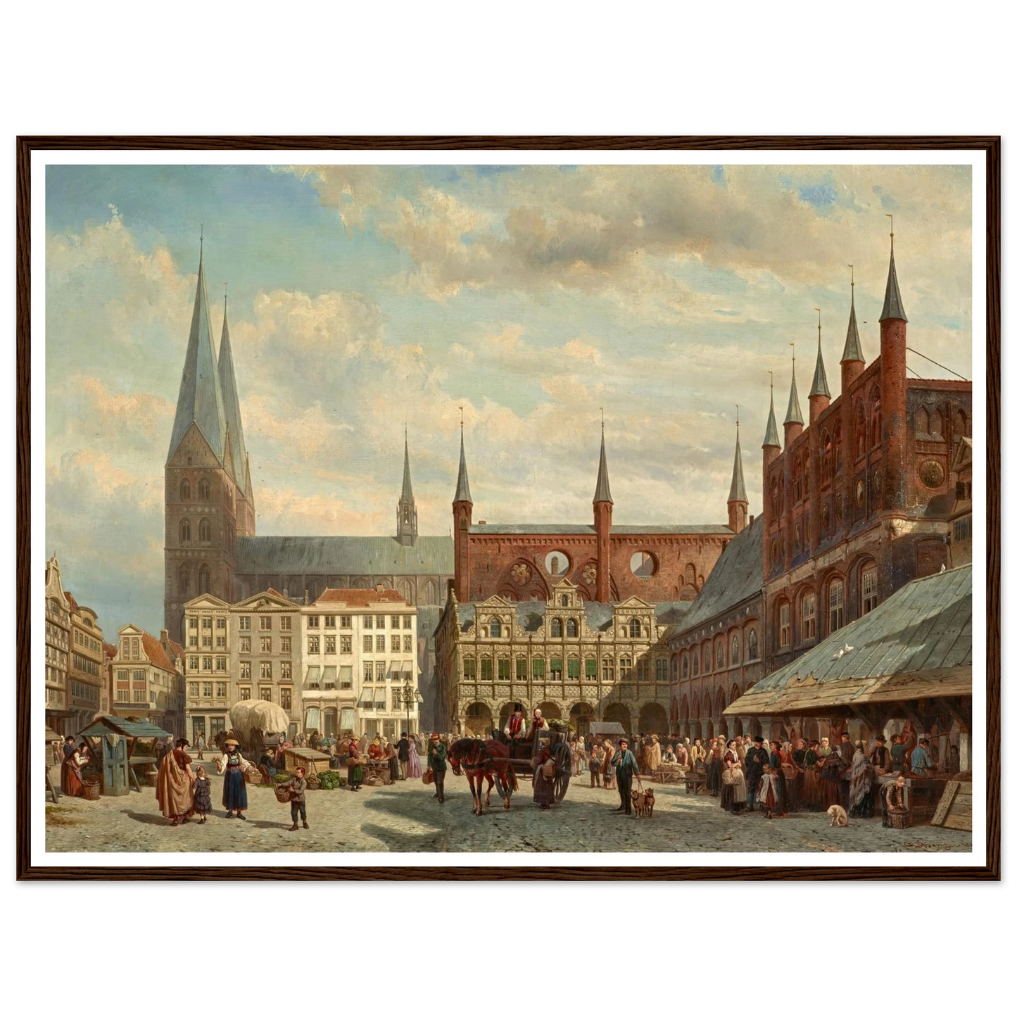 Ansicht des Lübecker Marktes (1870) Art Print | Cornelis Springer - Framed Poster - 30x40 cm / 12x16″ - Black frame