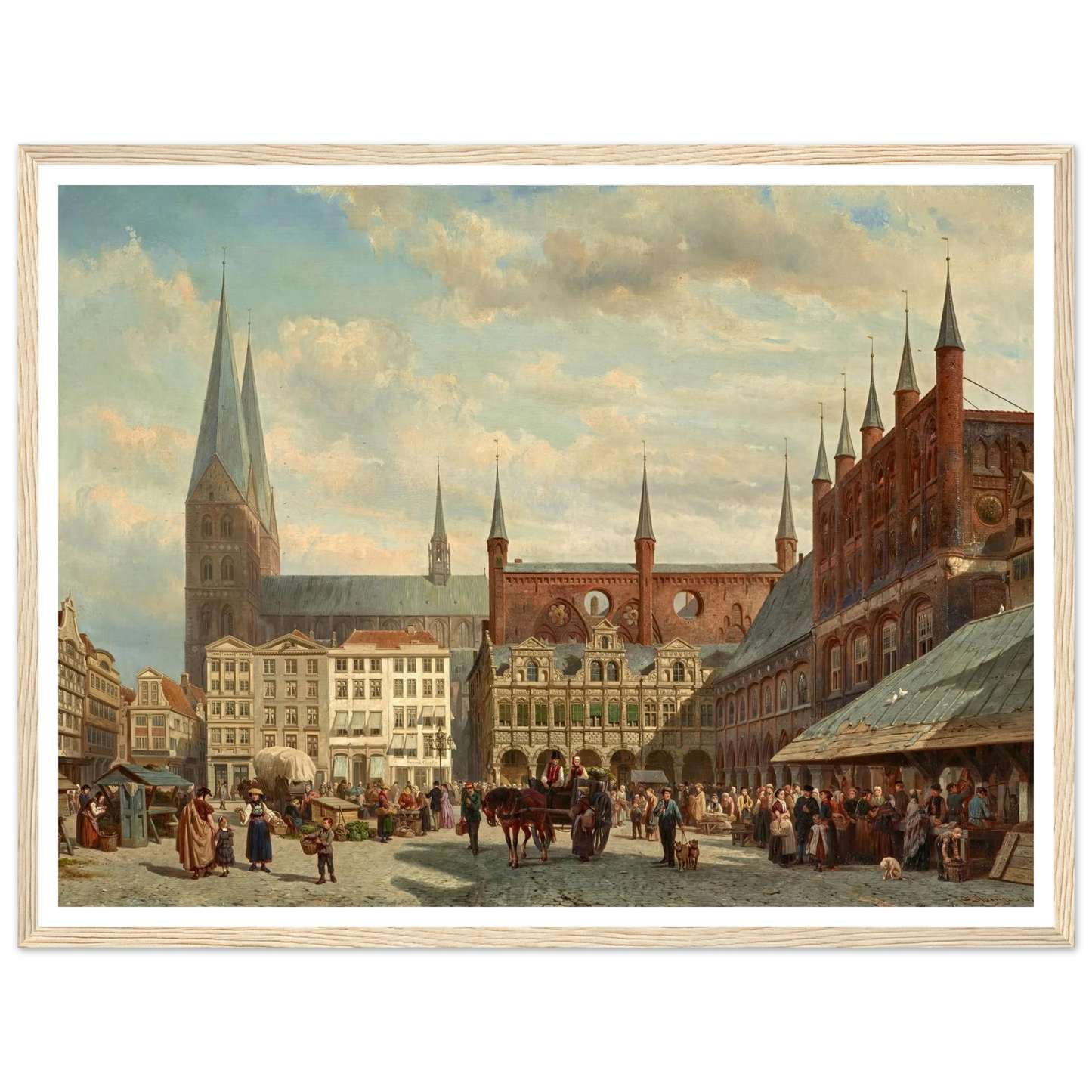 Ansicht des Lübecker Marktes (1870) Art Print | Cornelis Springer - Framed Poster - 30x40 cm / 12x16″ - Black frame