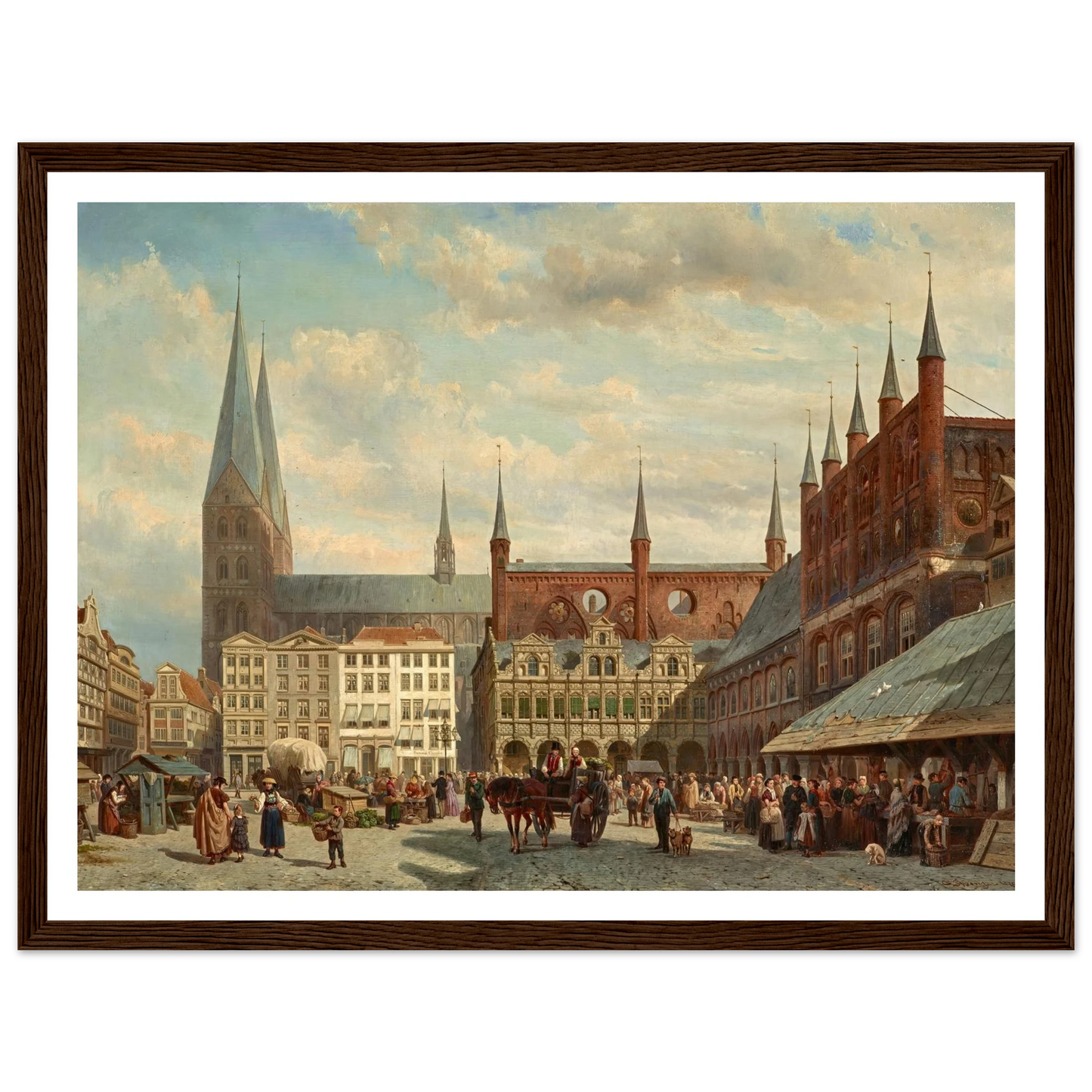 Ansicht des Lübecker Marktes (1870) Art Print | Cornelis Springer - Framed Poster - 30x40 cm / 12x16″ - Black frame