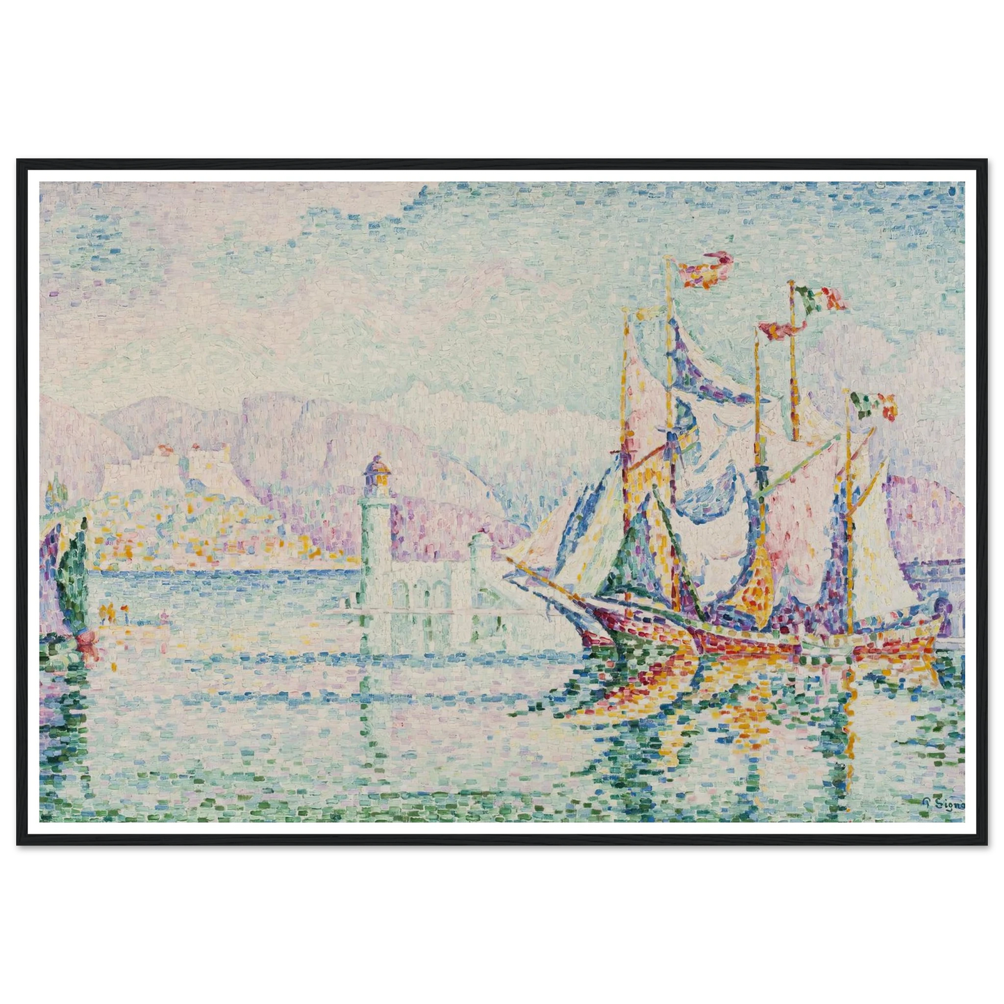 Antibes – Morning (1914) Art Print | Paul Signac - Framed Poster - 30x40 cm / 12x16″ - Black frame