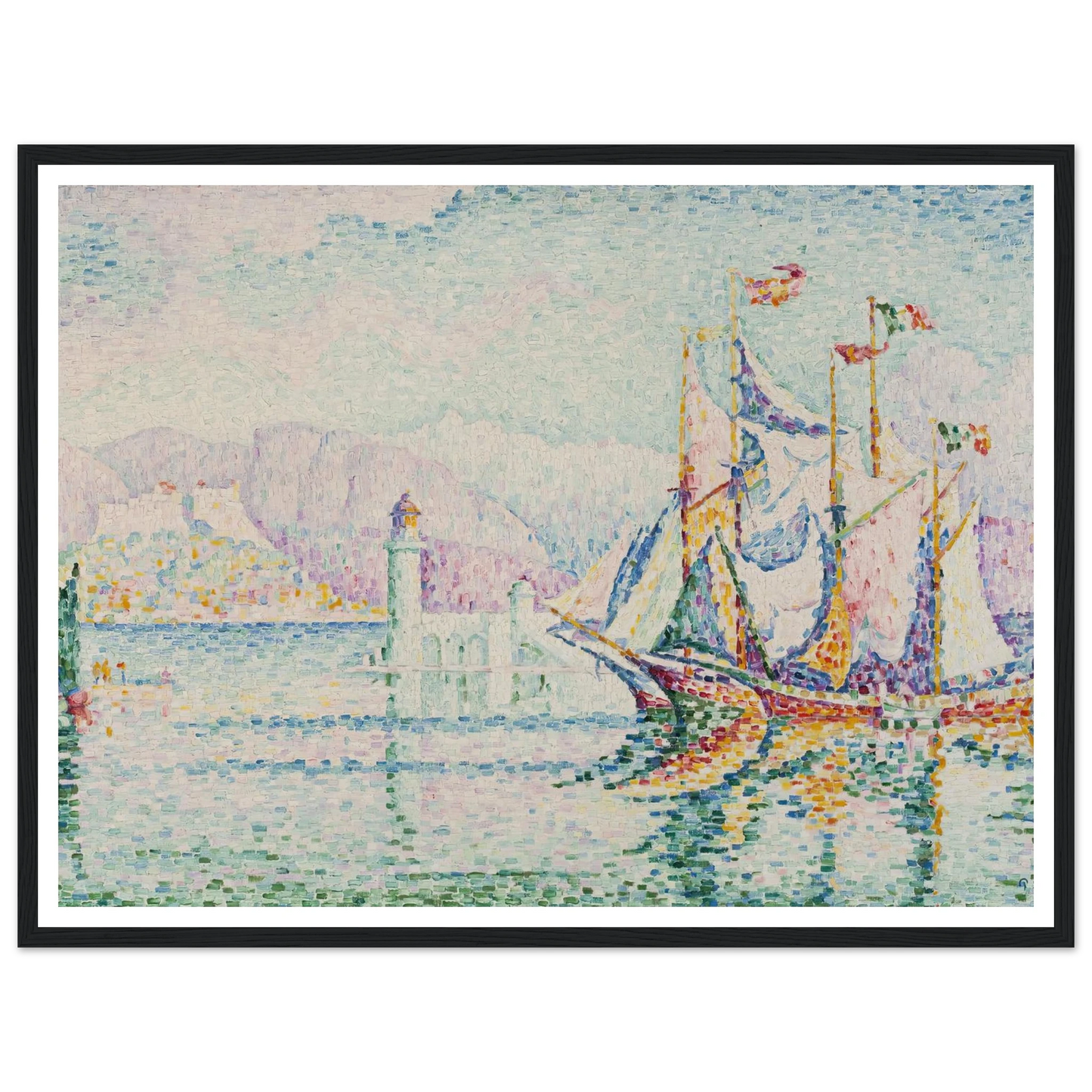 Antibes – Morning (1914) Art Print | Paul Signac - Framed Poster - 30x40 cm / 12x16″ - Black frame