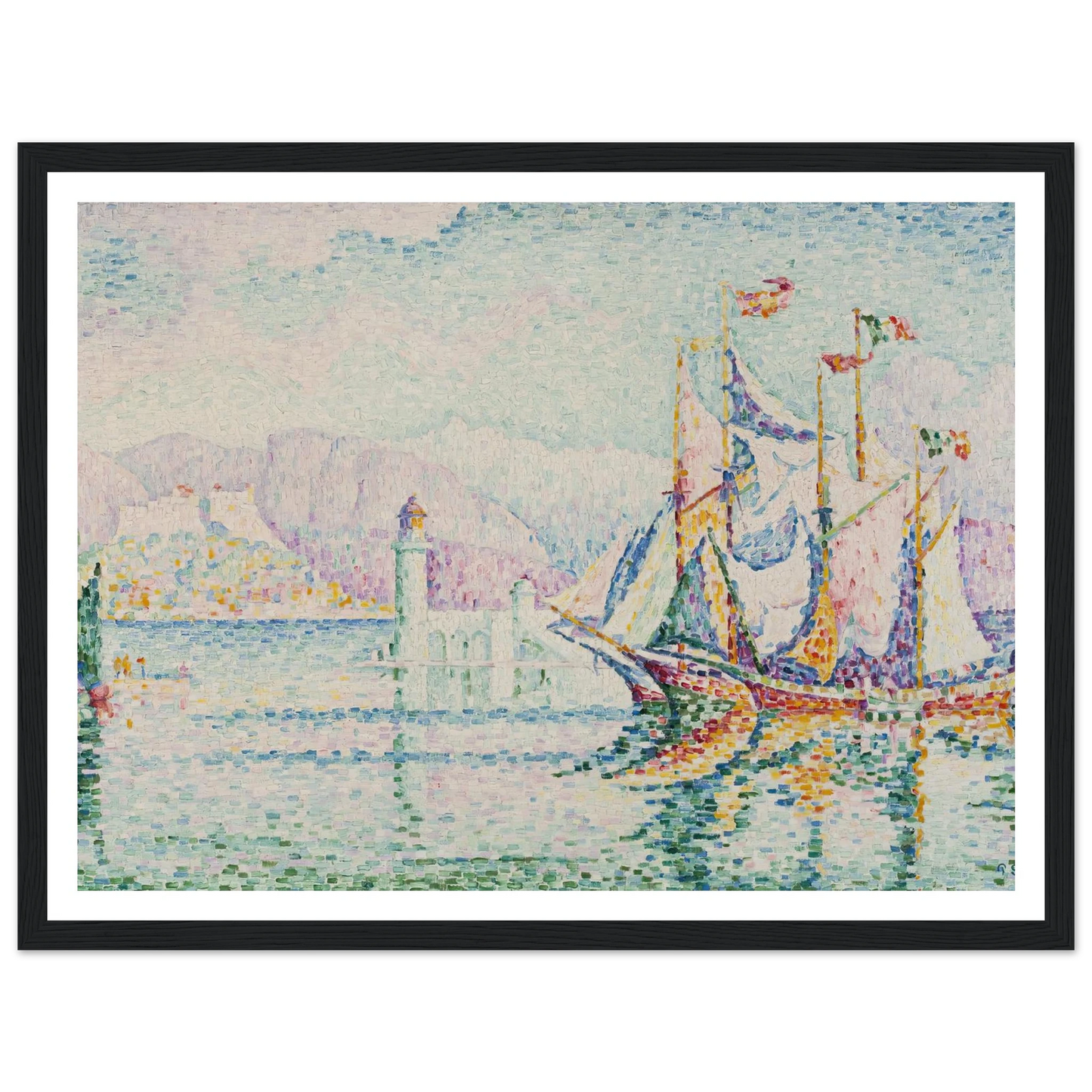 Antibes – Morning (1914) Art Print | Paul Signac - Framed Poster - 30x40 cm / 12x16″ - Black frame