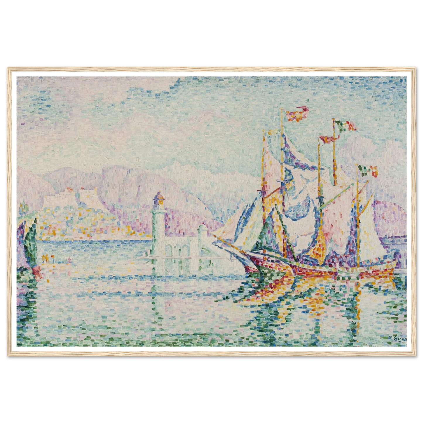 Antibes – Morning (1914) Art Print | Paul Signac - Framed Poster - 30x40 cm / 12x16″ - Black frame