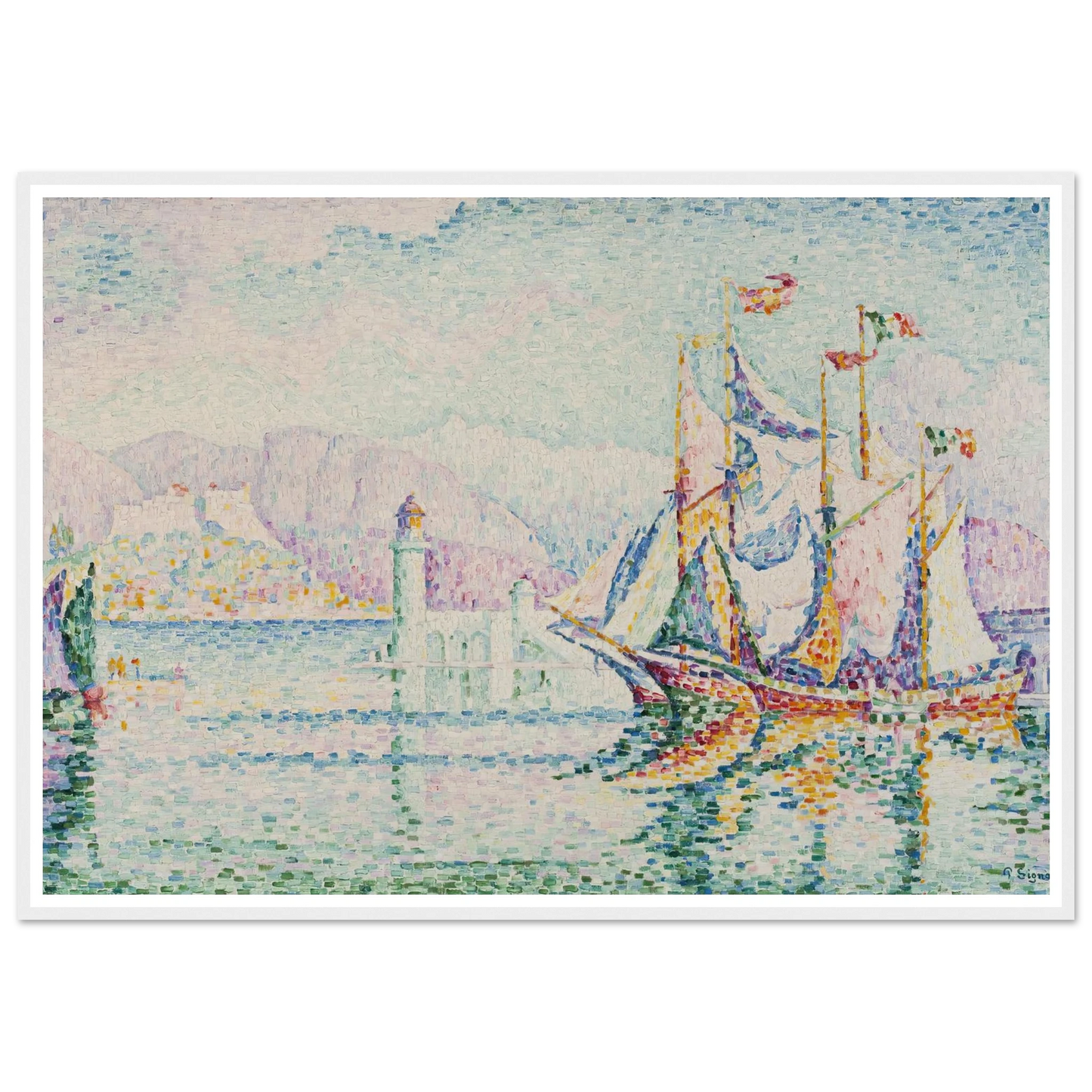 Antibes – Morning (1914) Art Print | Paul Signac - Framed Poster - 30x40 cm / 12x16″ - Black frame
