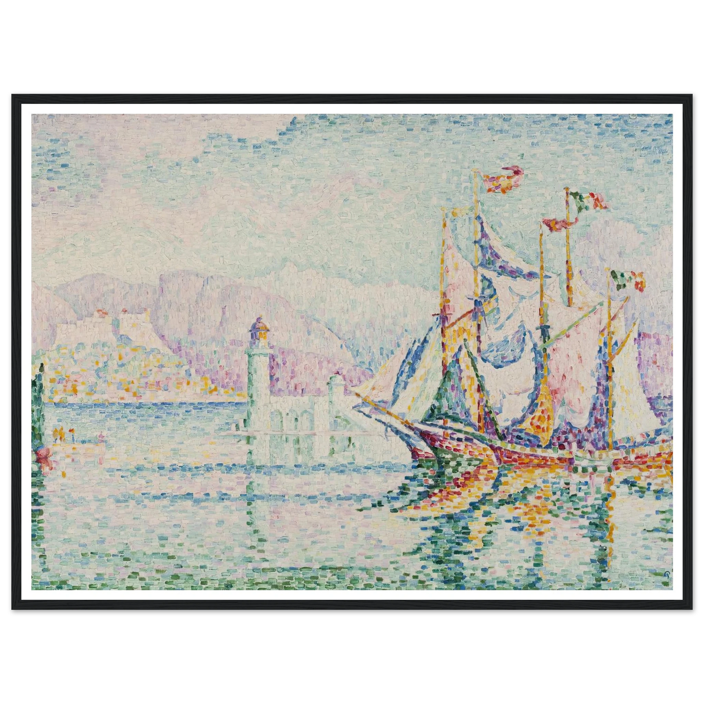 Antibes – Morning (1914) Art Print | Paul Signac - Framed Poster - 30x40 cm / 12x16″ - Black frame