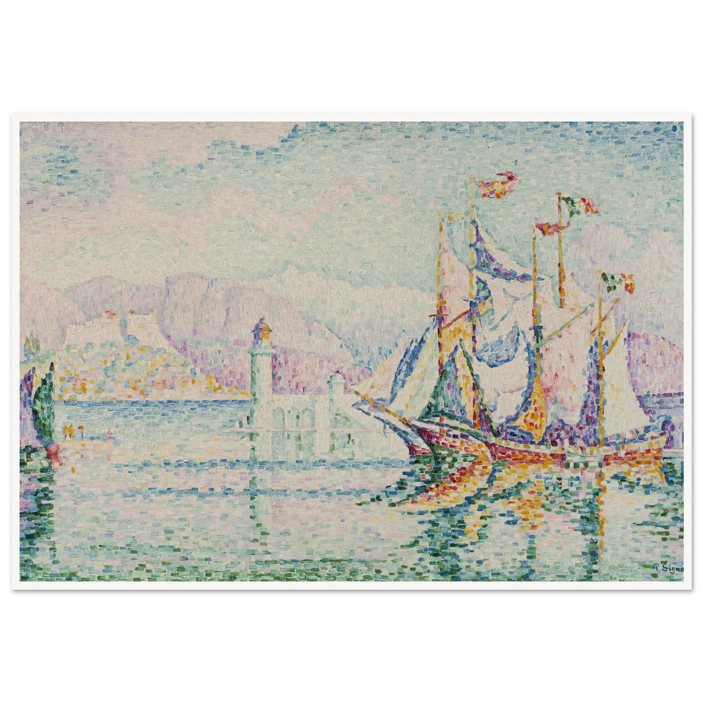 Antibes – Morning (1914) Art Print | Paul Signac - Framed Poster - 30x40 cm / 12x16″ - Black frame