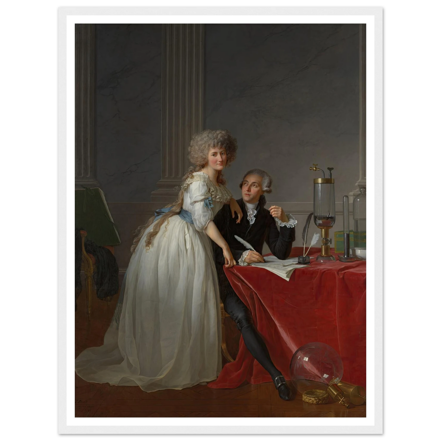Antoine Laurent Lavoisier (1743–1794) and Marie Anne Lavoisier (Marie Anne Pierrette Paulze, 1758–1836) (1788) Art Print | Jacques Louis David - Framed Poster - 30x40 cm / 12x16″ - Black frame