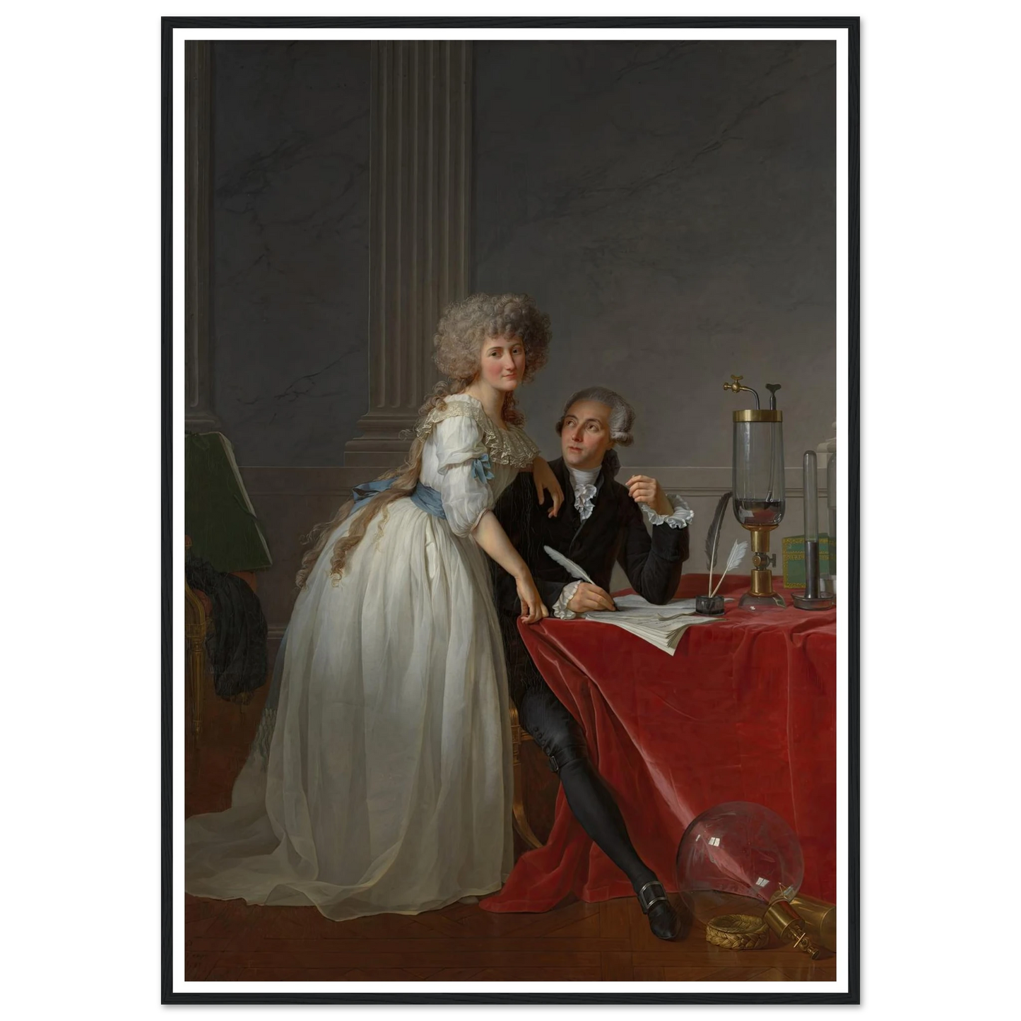 Antoine Laurent Lavoisier (1743–1794) and Marie Anne Lavoisier (Marie Anne Pierrette Paulze, 1758–1836) (1788) Art Print | Jacques Louis David - Framed Poster - 30x40 cm / 12x16″ - Black frame