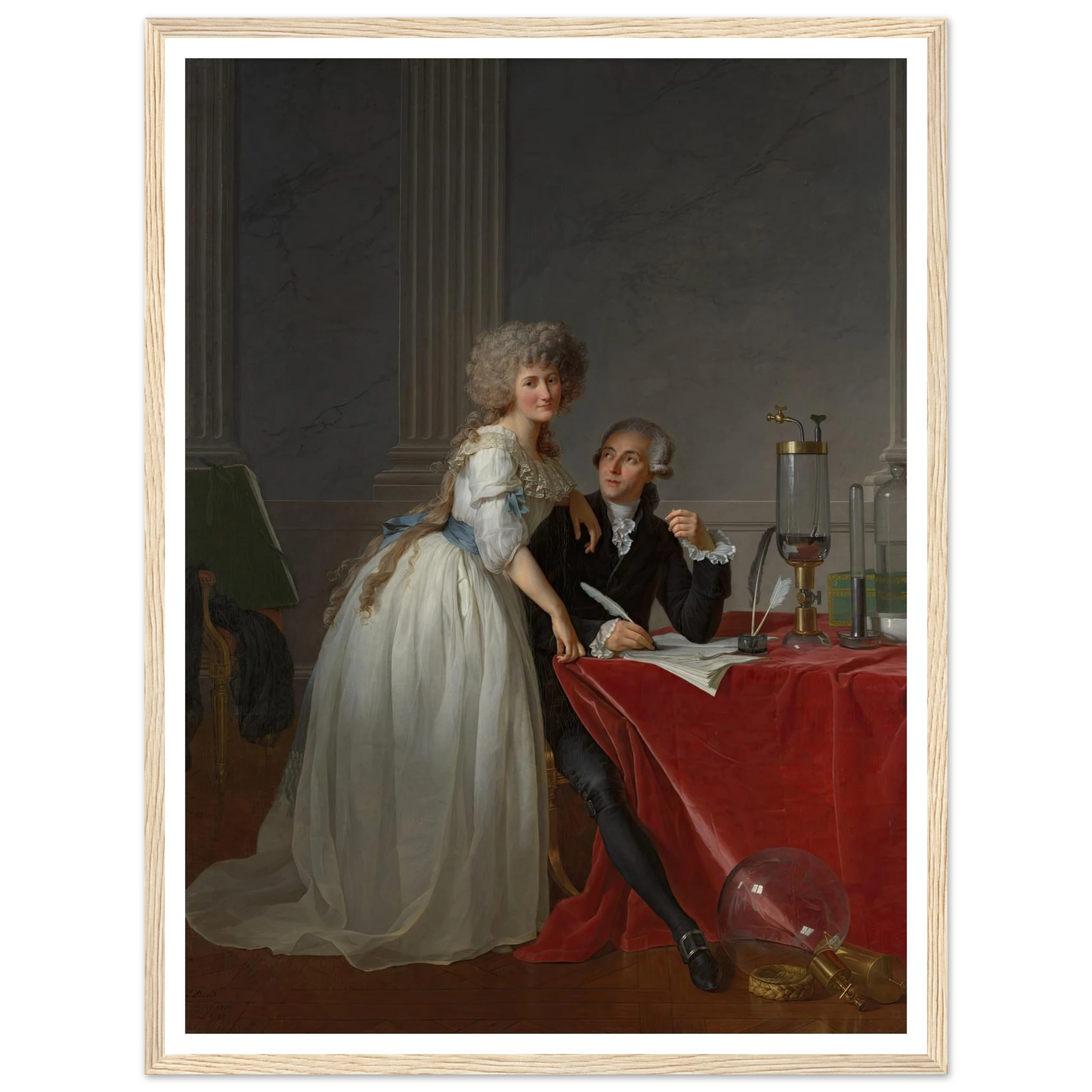 Antoine Laurent Lavoisier (1743–1794) and Marie Anne Lavoisier (Marie Anne Pierrette Paulze, 1758–1836) (1788) Art Print | Jacques Louis David - Framed Poster - 30x40 cm / 12x16″ - Black frame