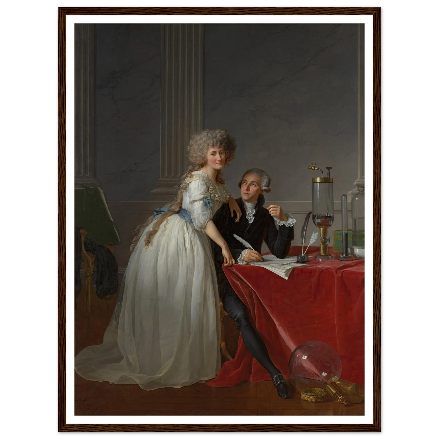 Antoine Laurent Lavoisier (1743–1794) and Marie Anne Lavoisier (Marie Anne Pierrette Paulze, 1758–1836) (1788) Art Print | Jacques Louis David - Framed Poster - 30x40 cm / 12x16″ - Black frame