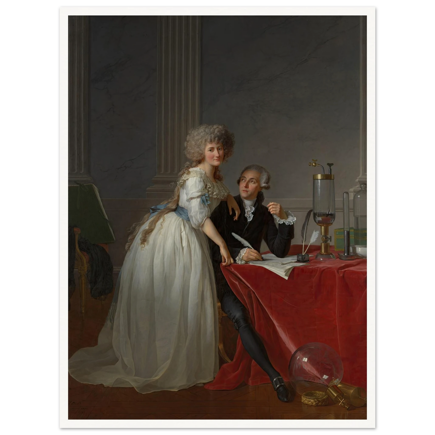 Antoine Laurent Lavoisier (1743–1794) and Marie Anne Lavoisier (Marie Anne Pierrette Paulze, 1758–1836) (1788) Art Print | Jacques Louis David - Framed Poster - 30x40 cm / 12x16″ - Black frame