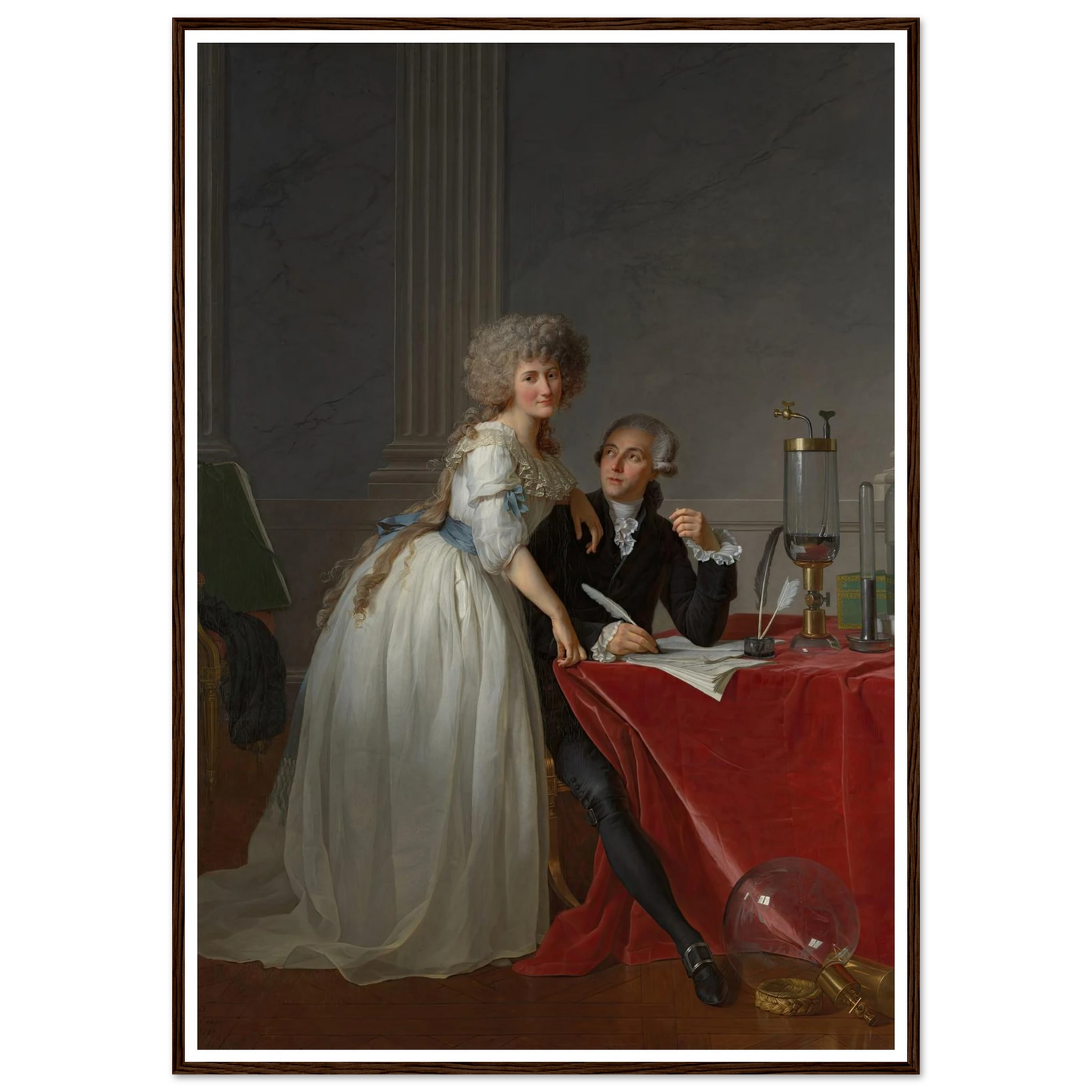 Antoine Laurent Lavoisier (1743–1794) and Marie Anne Lavoisier (Marie Anne Pierrette Paulze, 1758–1836) (1788) Art Print | Jacques Louis David - Framed Poster - 30x40 cm / 12x16″ - Black frame