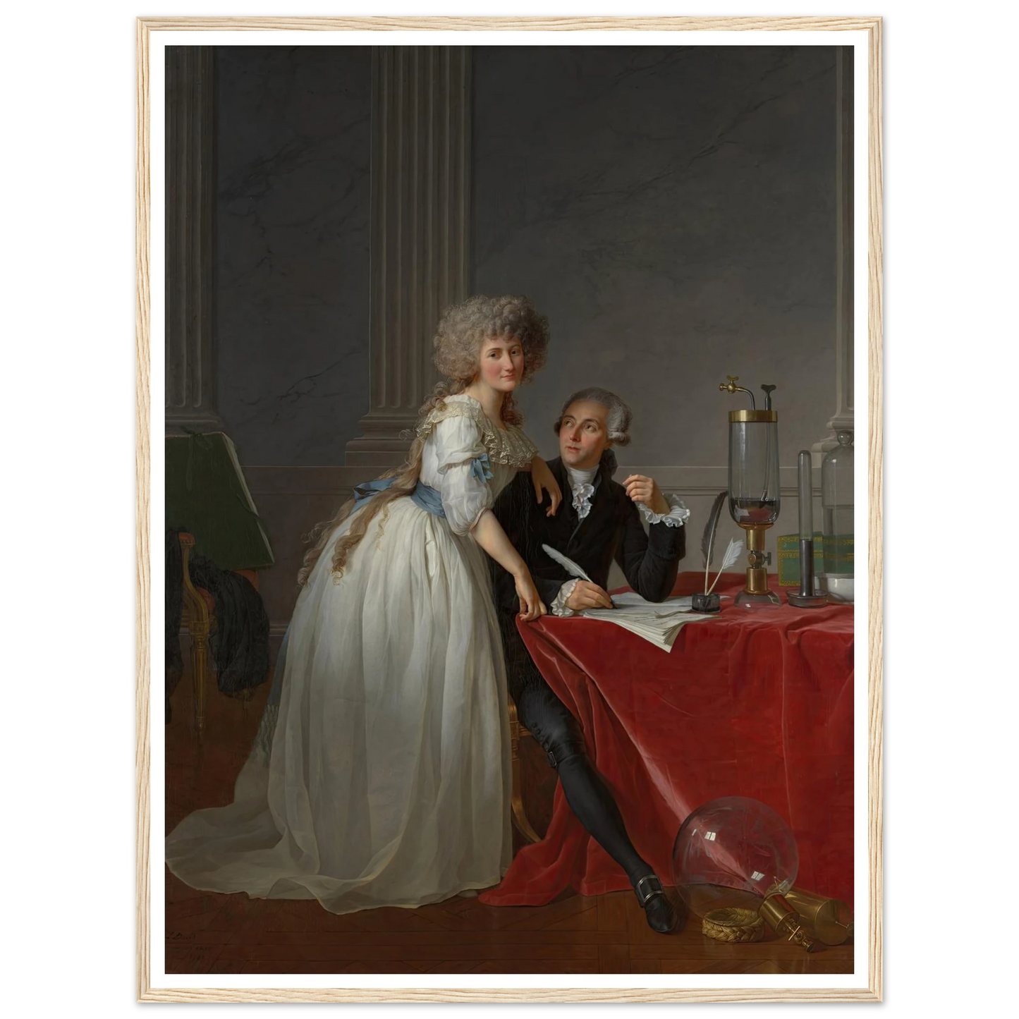 Antoine Laurent Lavoisier (1743–1794) and Marie Anne Lavoisier (Marie Anne Pierrette Paulze, 1758–1836) (1788) Art Print | Jacques Louis David - Framed Poster - 30x40 cm / 12x16″ - Black frame