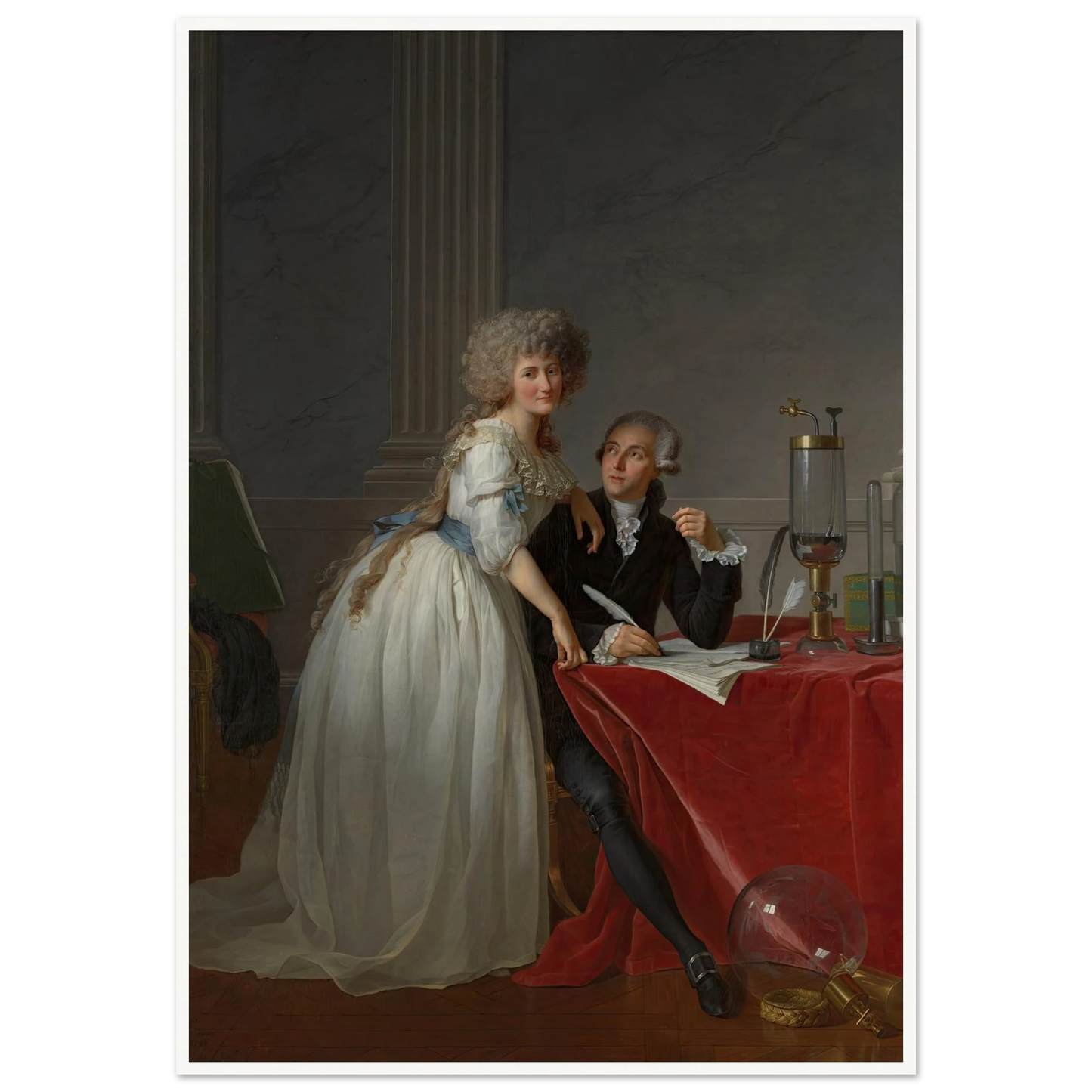 Antoine Laurent Lavoisier (1743–1794) and Marie Anne Lavoisier (Marie Anne Pierrette Paulze, 1758–1836) (1788) Art Print | Jacques Louis David - Framed Poster - 30x40 cm / 12x16″ - Black frame