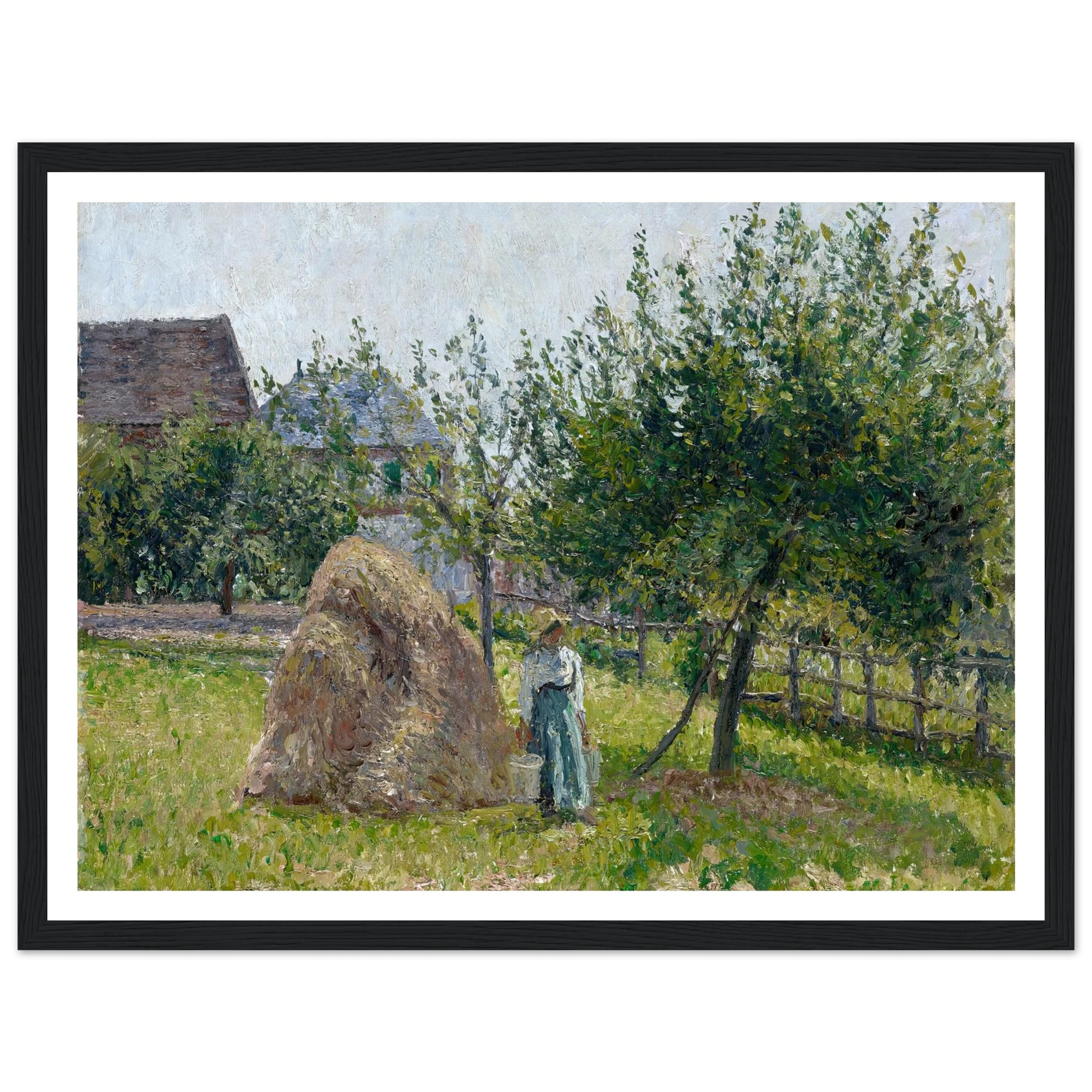Apple Trees in Eragny, Sunny Morning (1903) Art Print | Camille Pissarro - Framed Poster - 30x40 cm / 12x16″ - Black frame