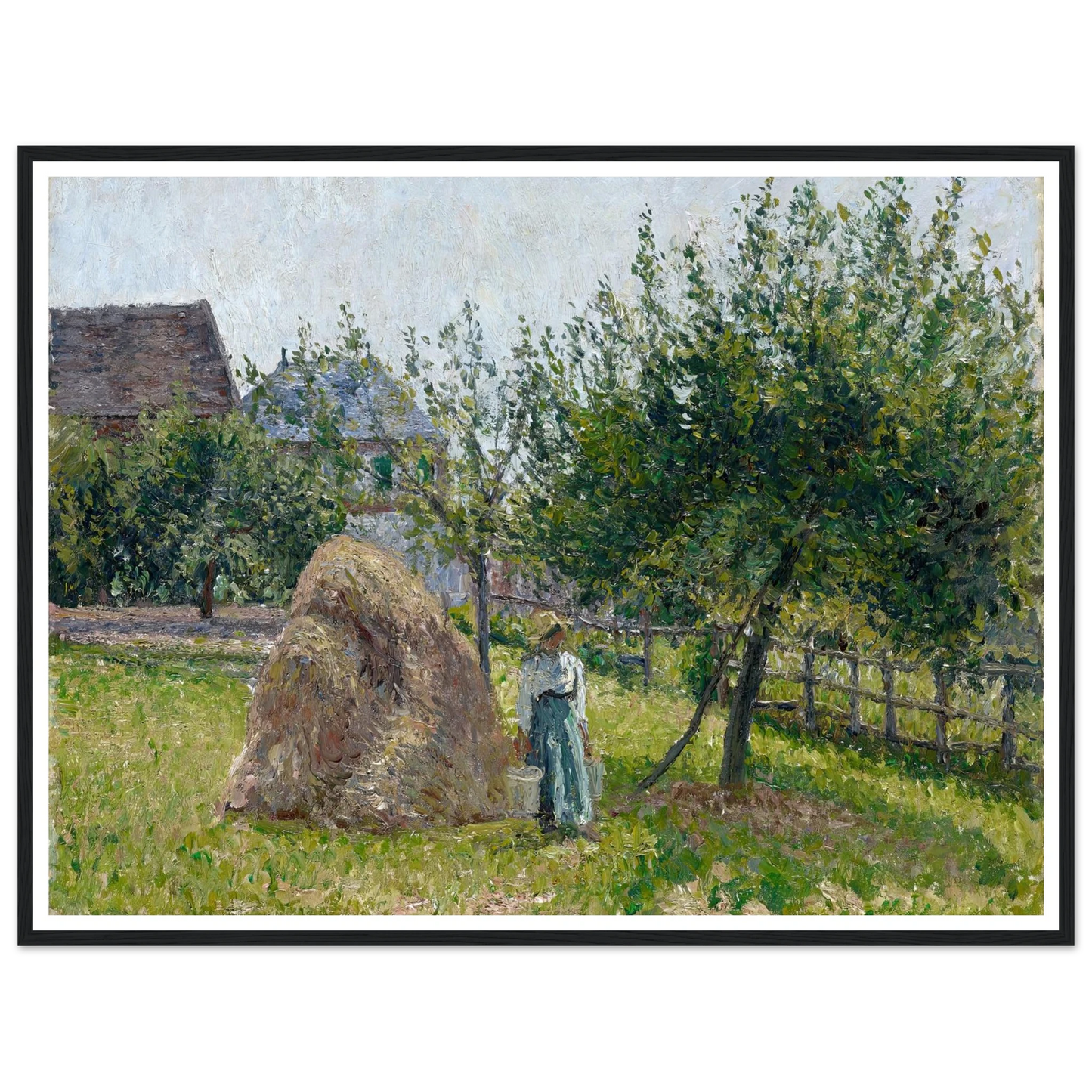 Apple Trees in Eragny, Sunny Morning (1903) Art Print | Camille Pissarro - Framed Poster - 30x40 cm / 12x16″ - Black frame
